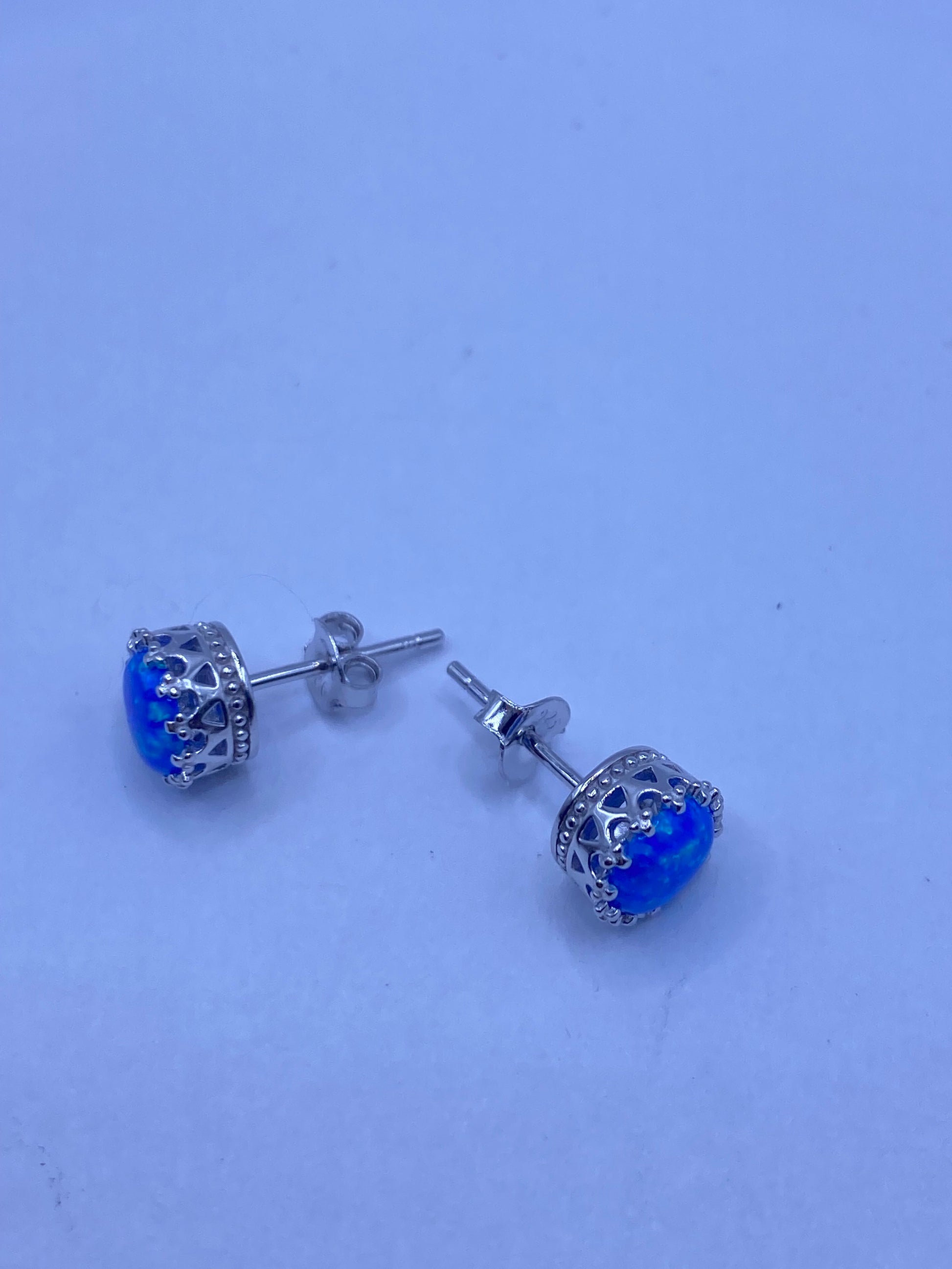 Vintage Blue Opal Earrings 925 Sterling Silver Studs