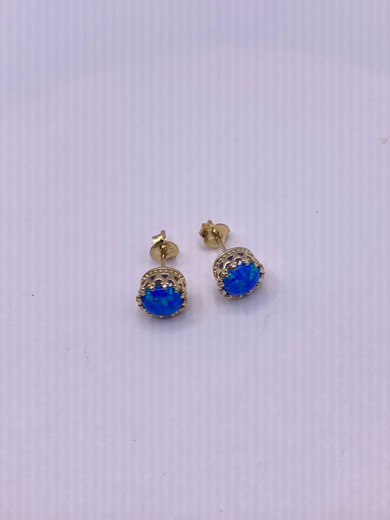 Vintage Blue Opal Earrings 925 Sterling Silver Studs