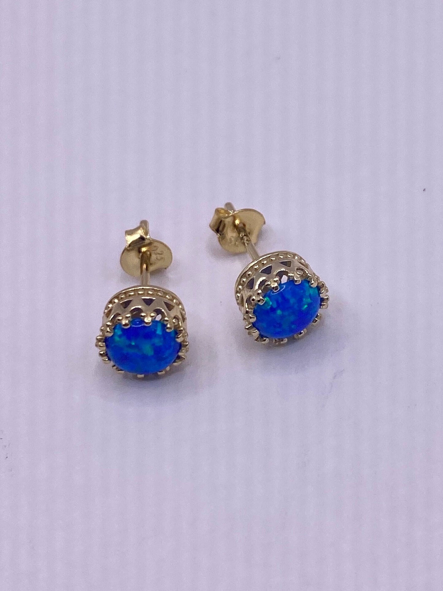 Vintage Blue Opal Earrings 925 Sterling Silver Studs