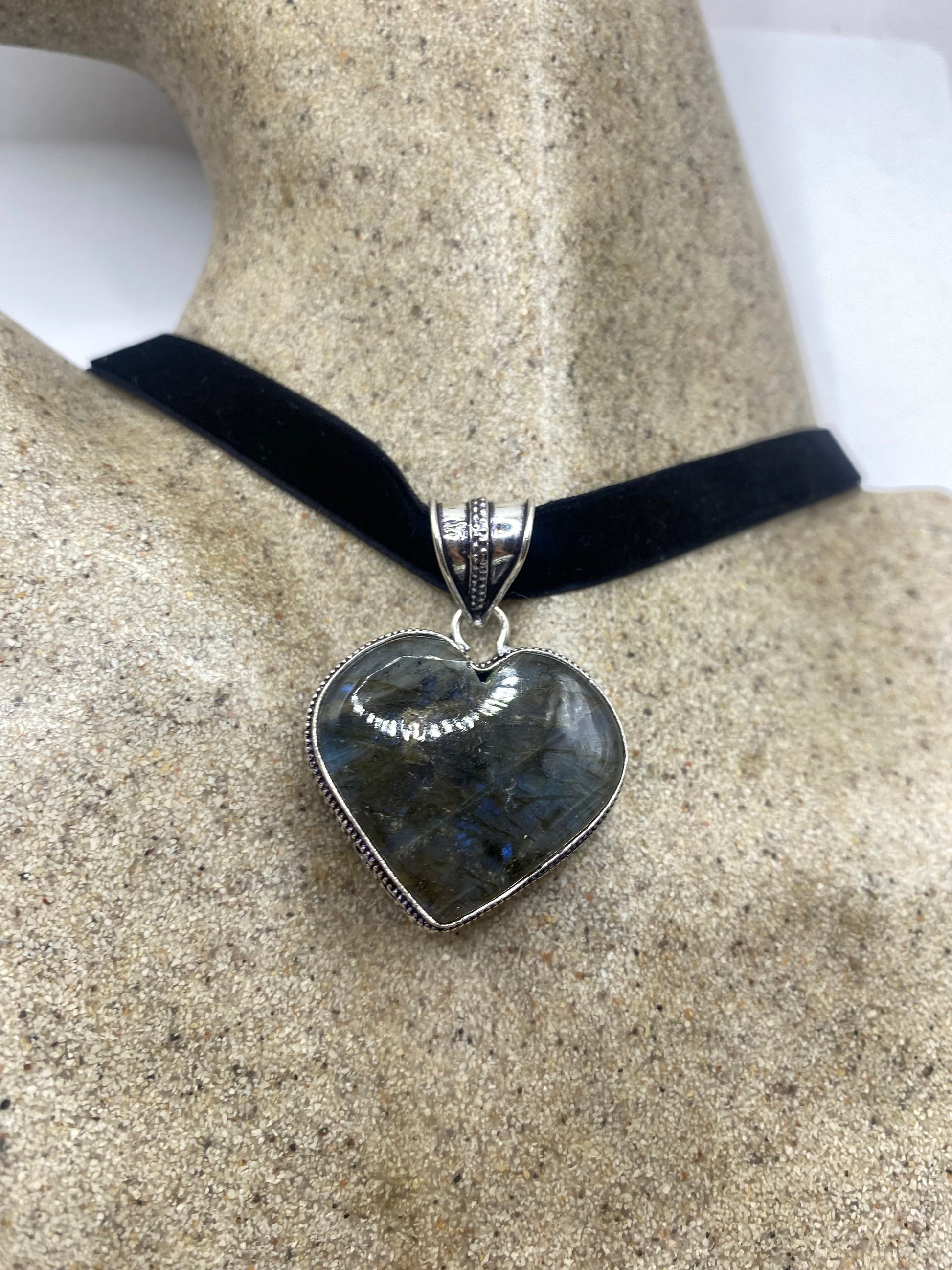 Vintage Heart Antique Blue Labradorite Choker Necklace