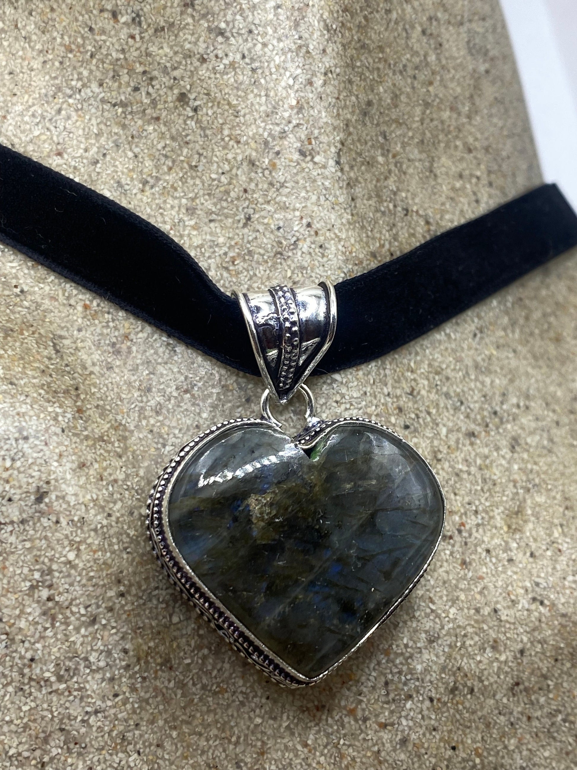 Vintage Heart Antique Blue Labradorite Choker Necklace