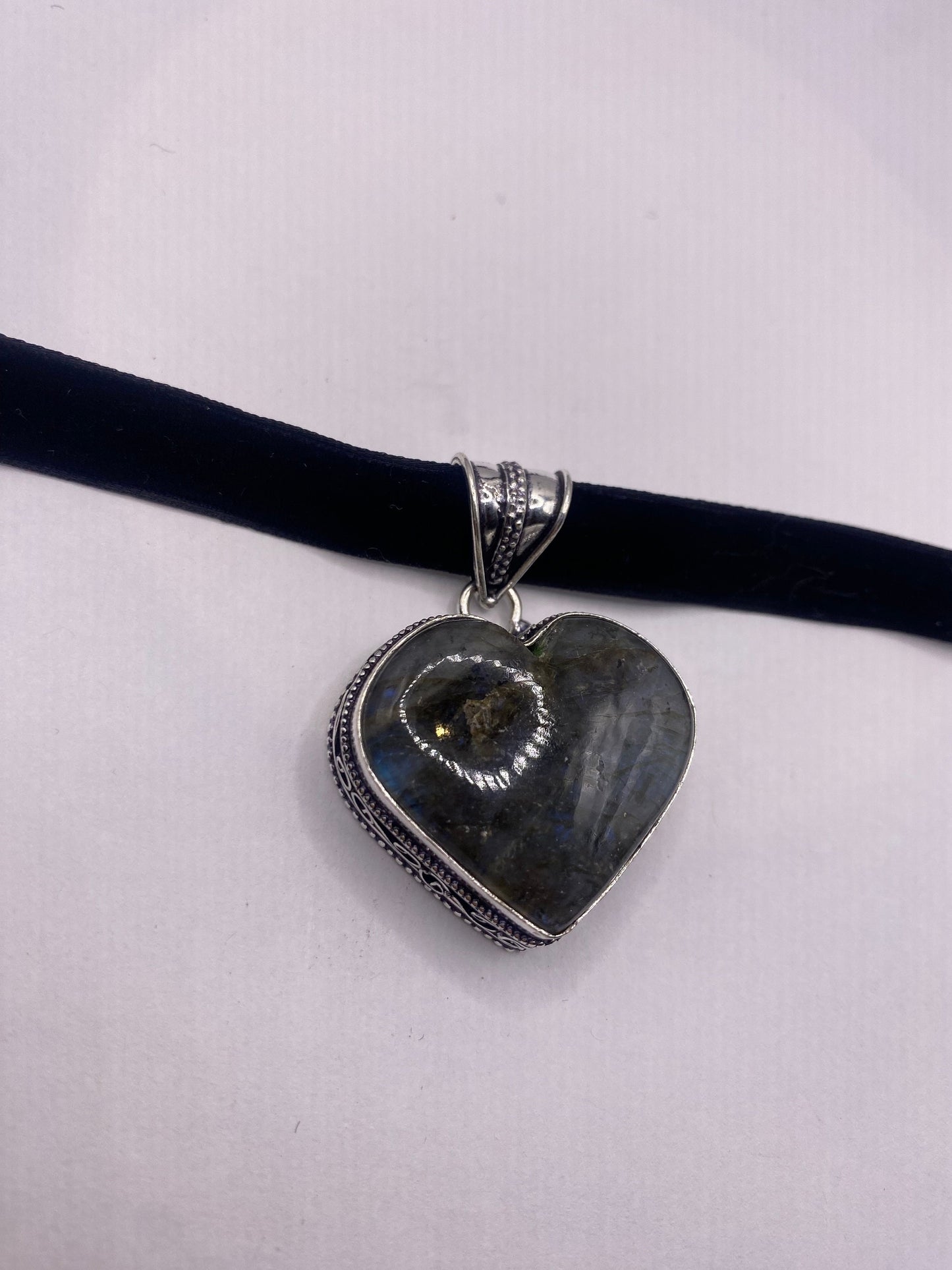 Vintage Heart Antique Blue Labradorite Choker Necklace