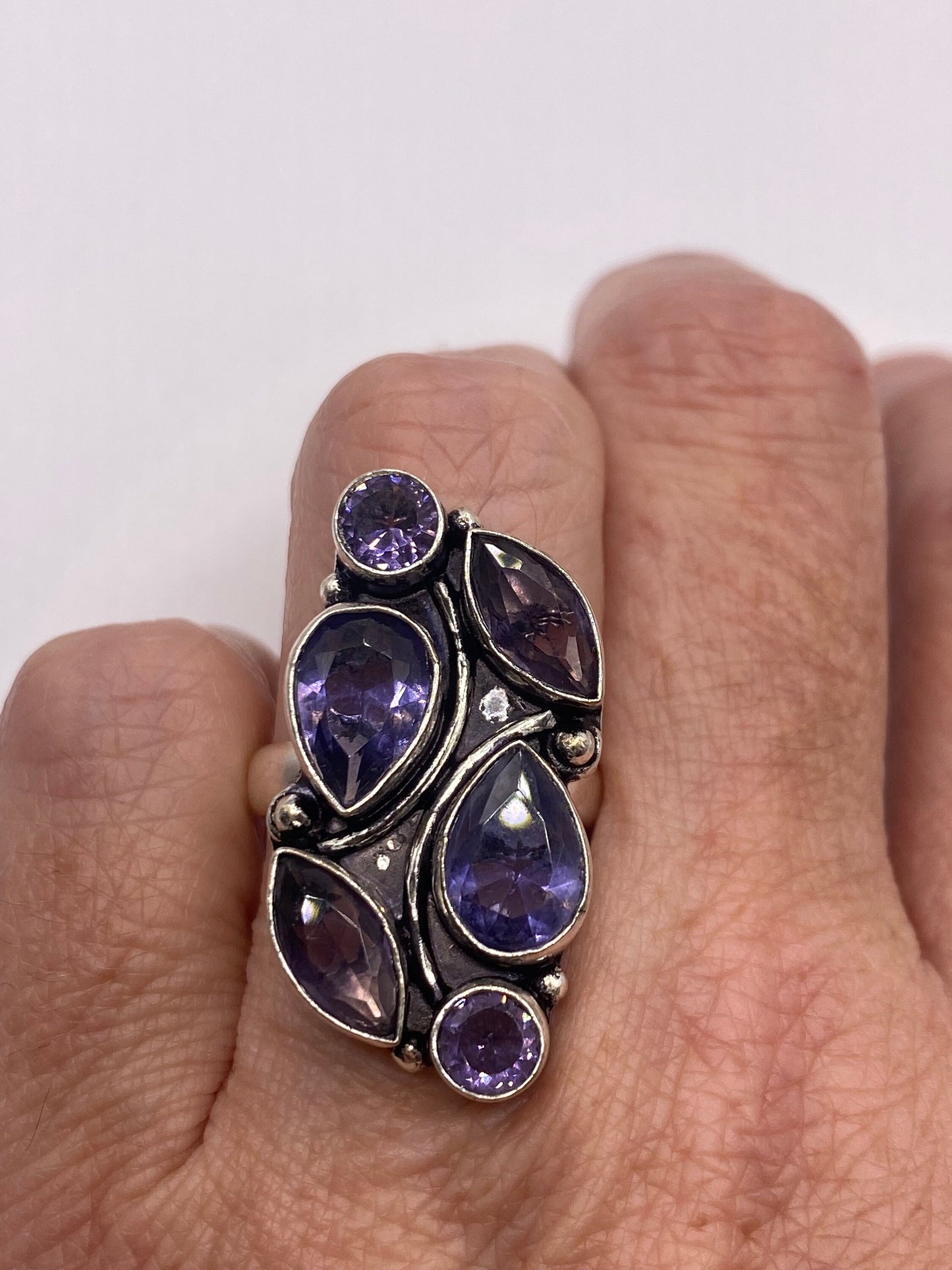 Vintage Blue Iolite Silver Statement Cocktail Ring