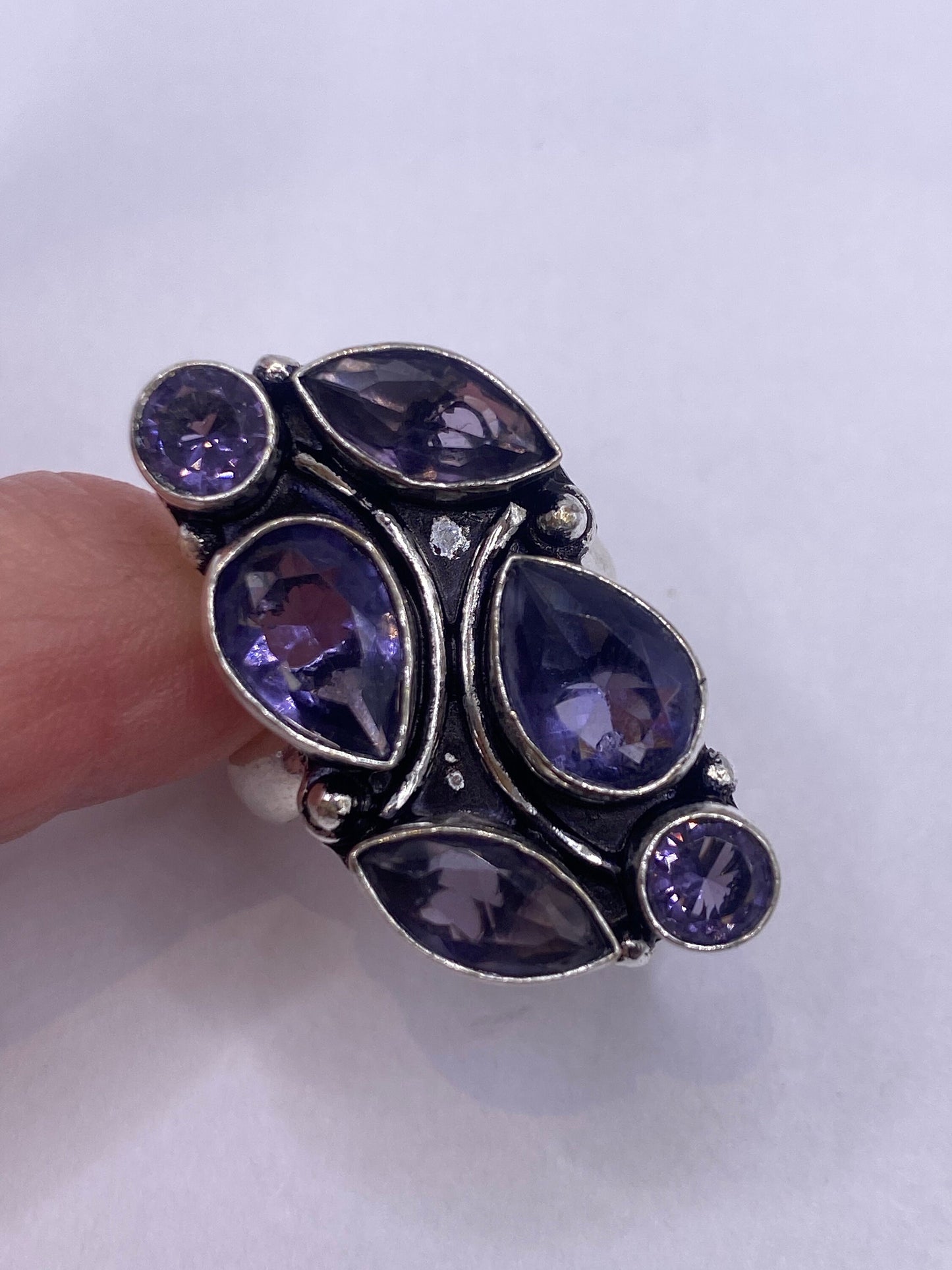 Vintage Blue Iolite Silver Statement Cocktail Ring