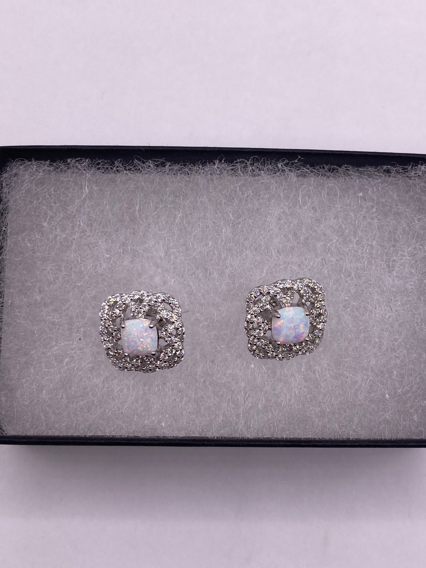 Vintage Opal Earrings 925 Sterling Silver Stud Button