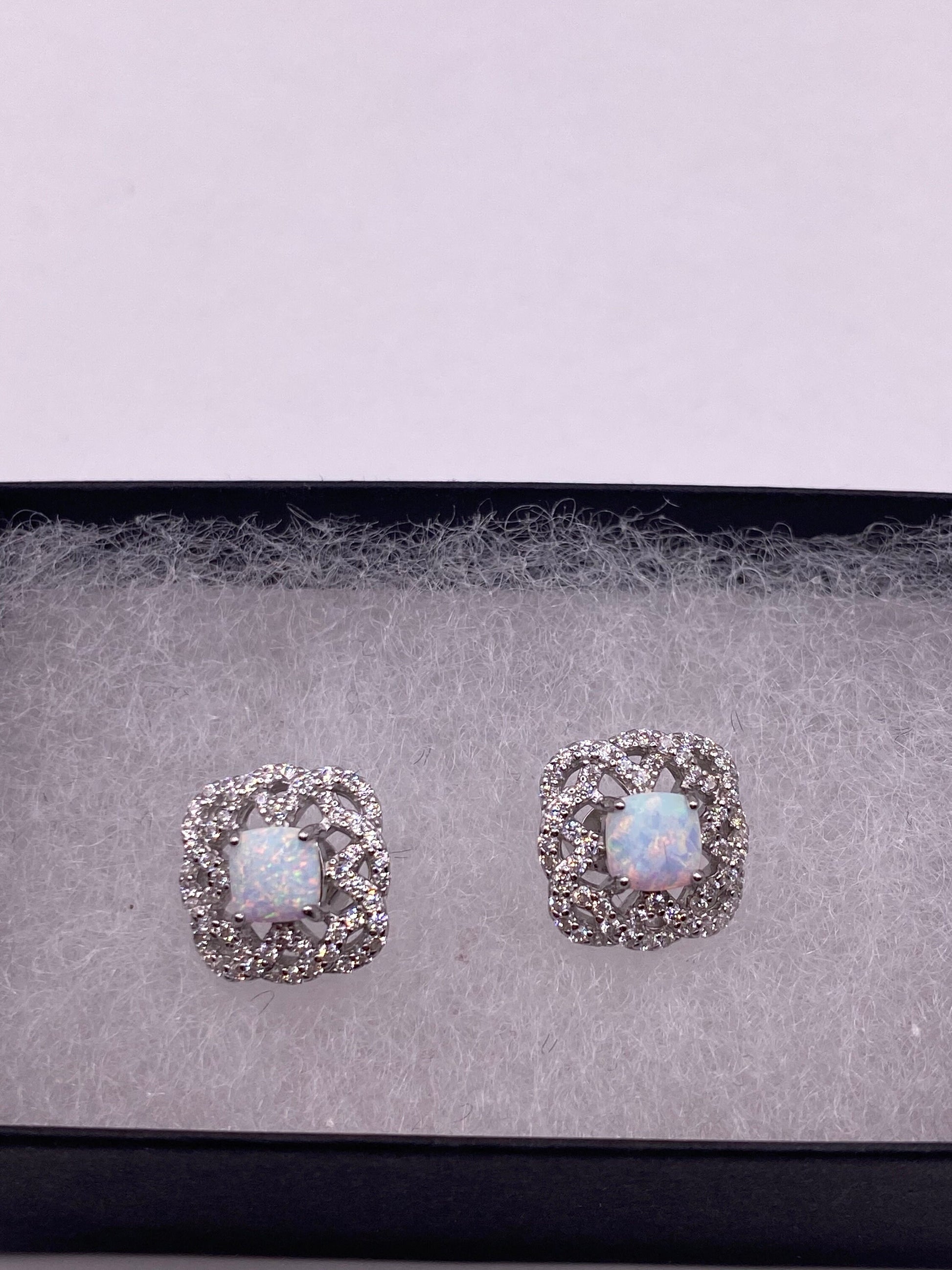 Vintage Opal Earrings 925 Sterling Silver Stud Button