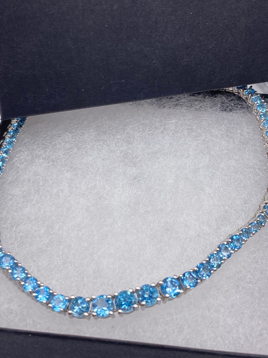 Vintage Blue Topaz Deco 925 Sterling Silver Choker Necklace Vintage