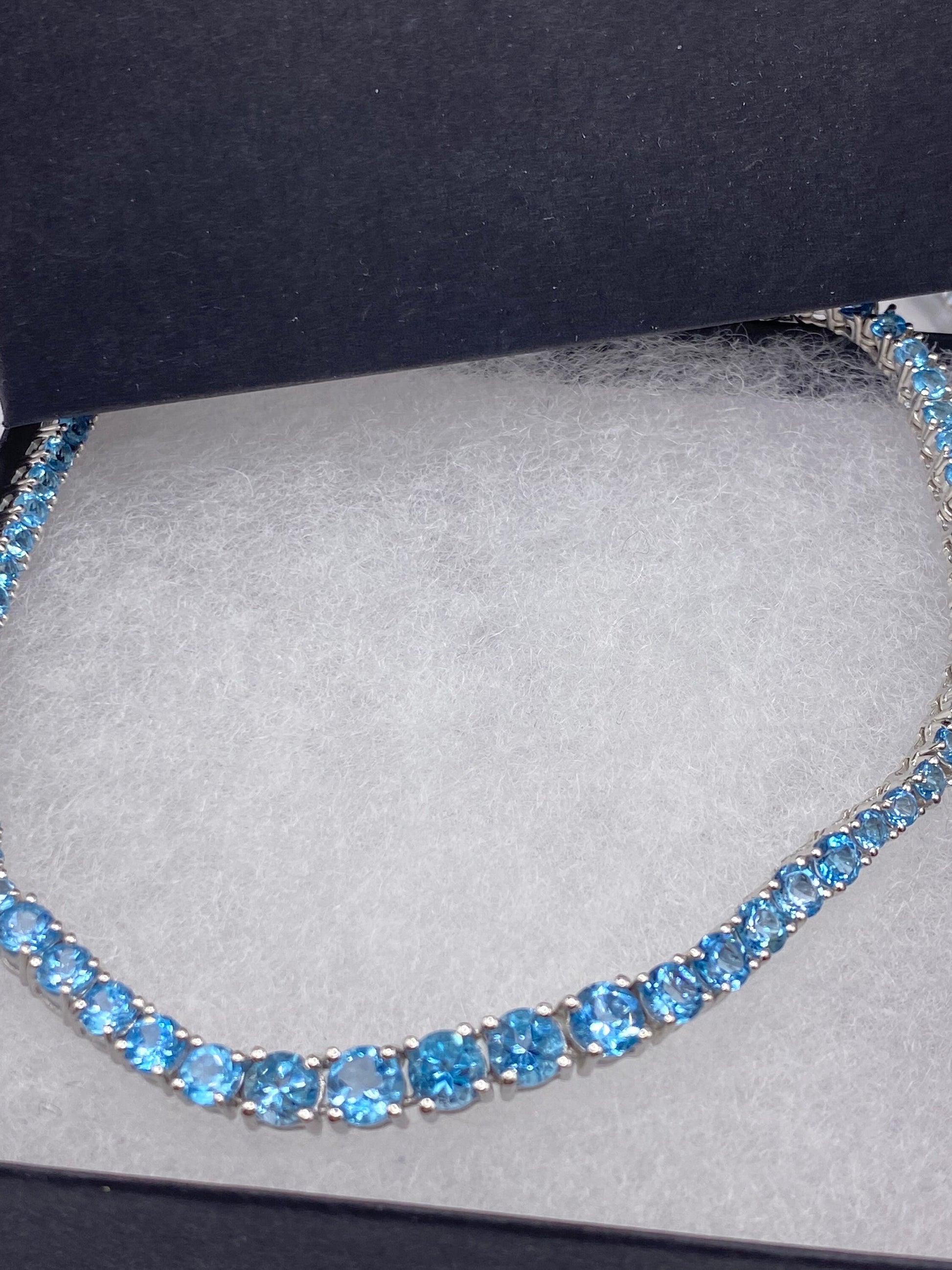 Vintage Blue Topaz Deco 925 Sterling Silver Choker Necklace Vintage