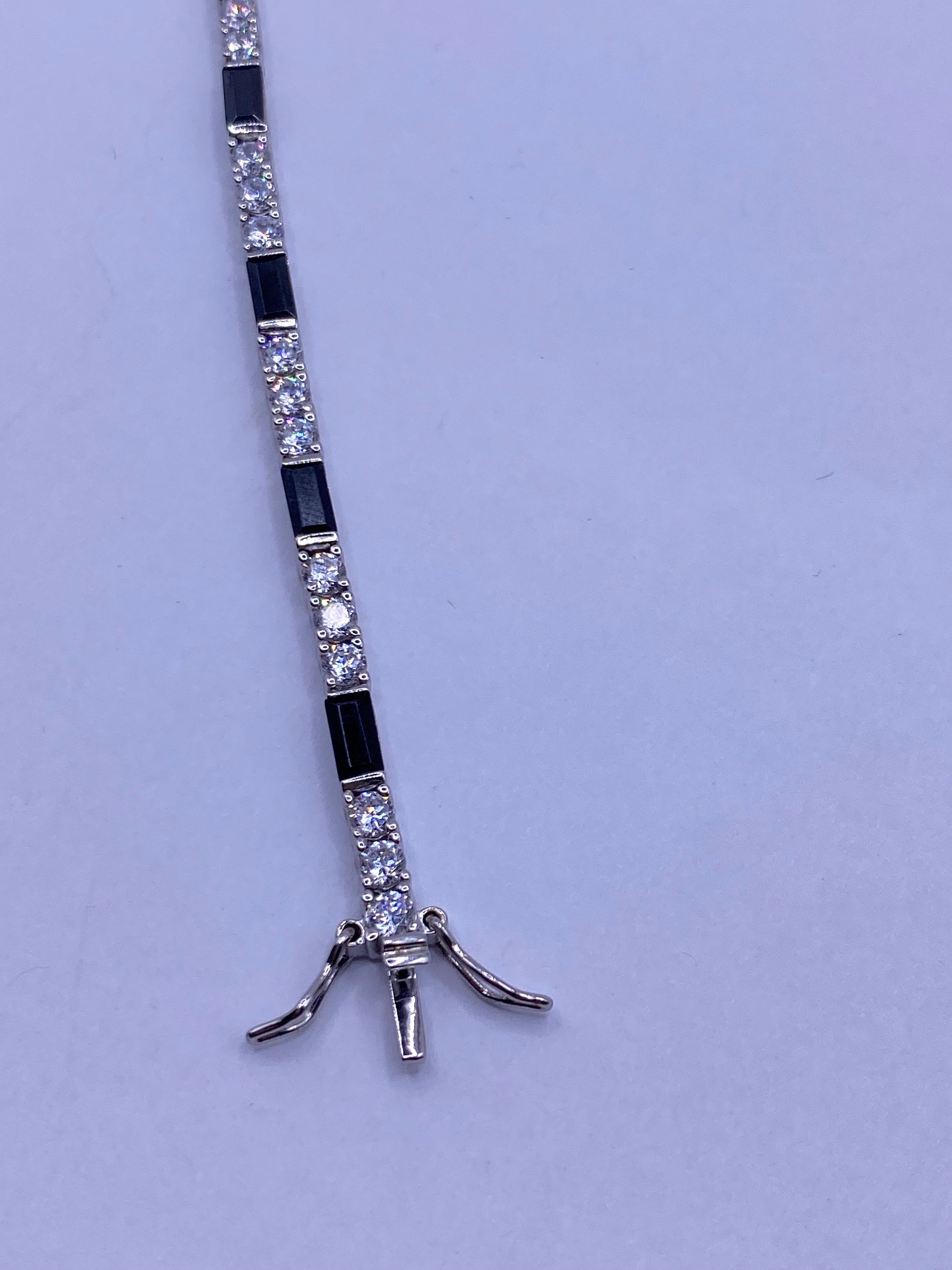 Vintage Black Jet Faceted Onyx CZ Diamond Tennis Bracelet
