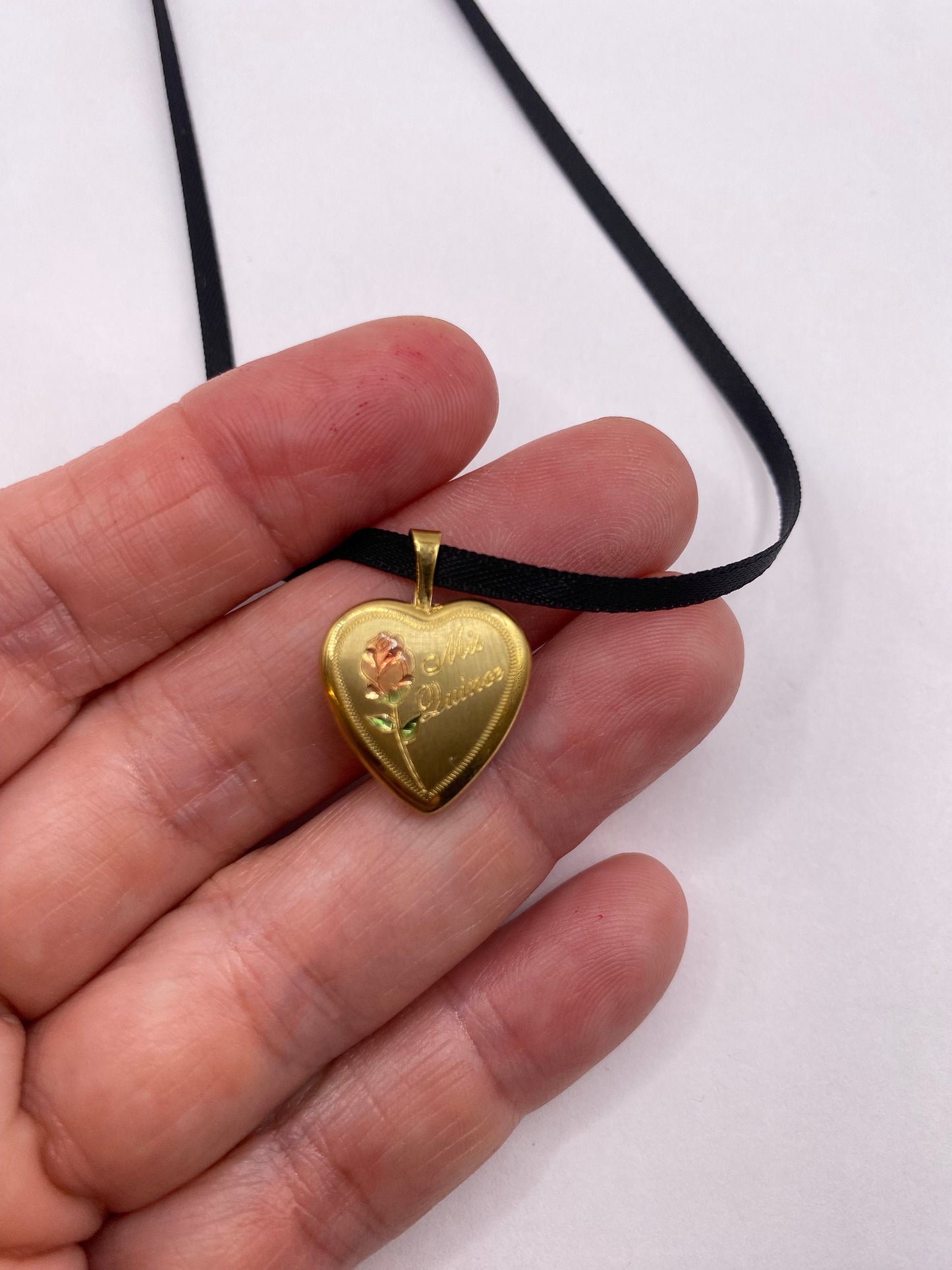 Vintage Heart 15 Years Locket Choker Gold Filled Necklace