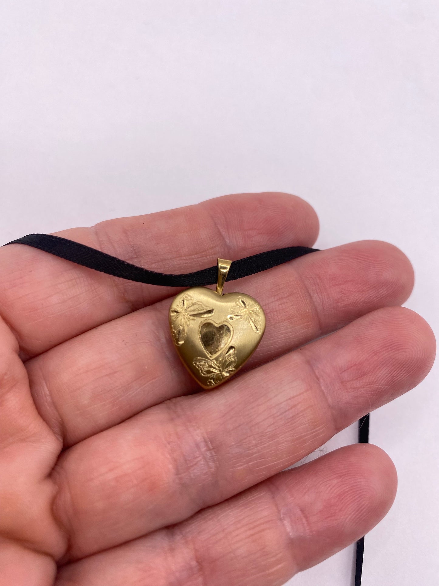 Vintage Heart Locket Butterflies Choker Gold Filled Necklace