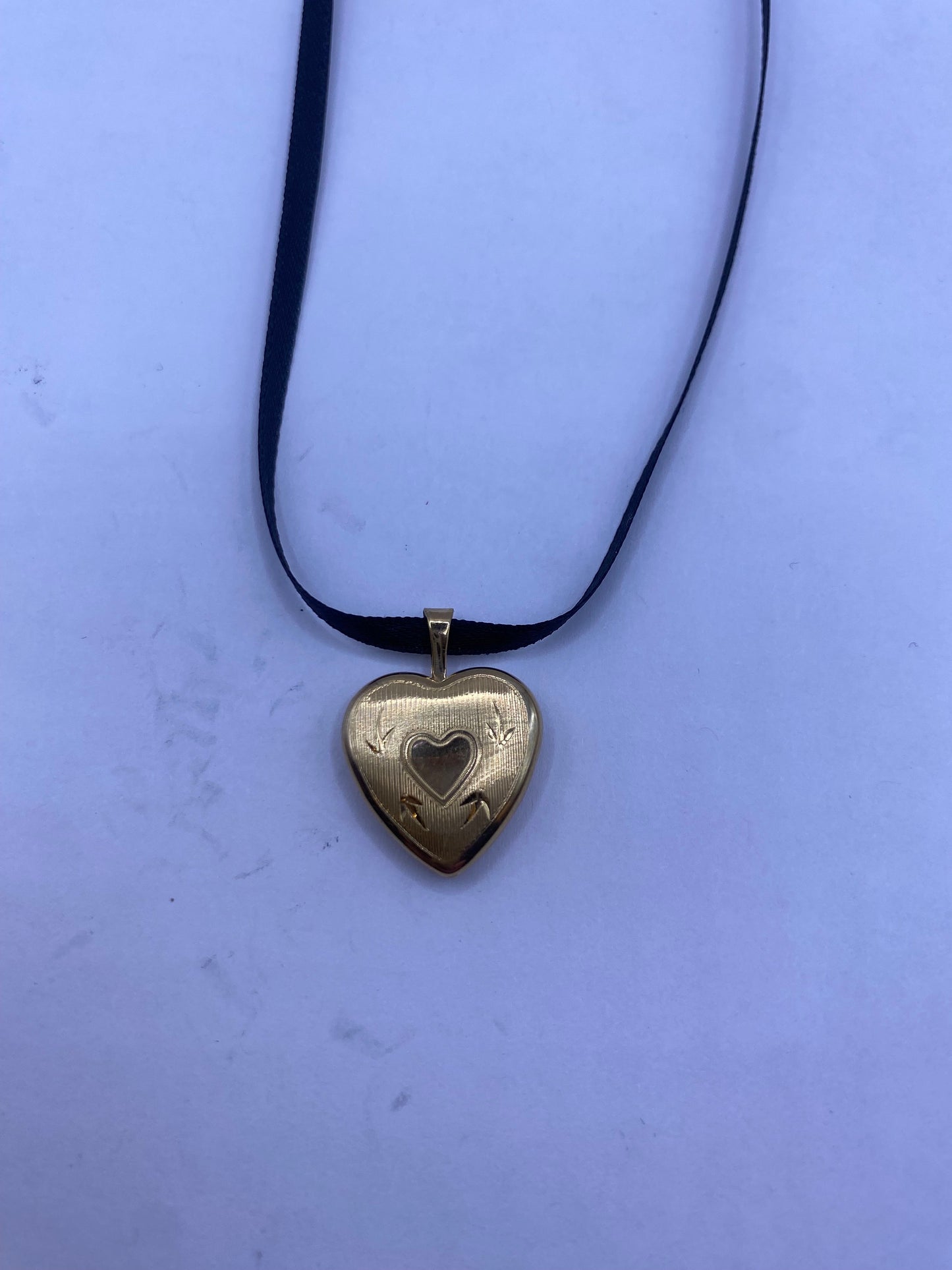 Vintage Heart Flower Locket Choker Gold Filled Necklace