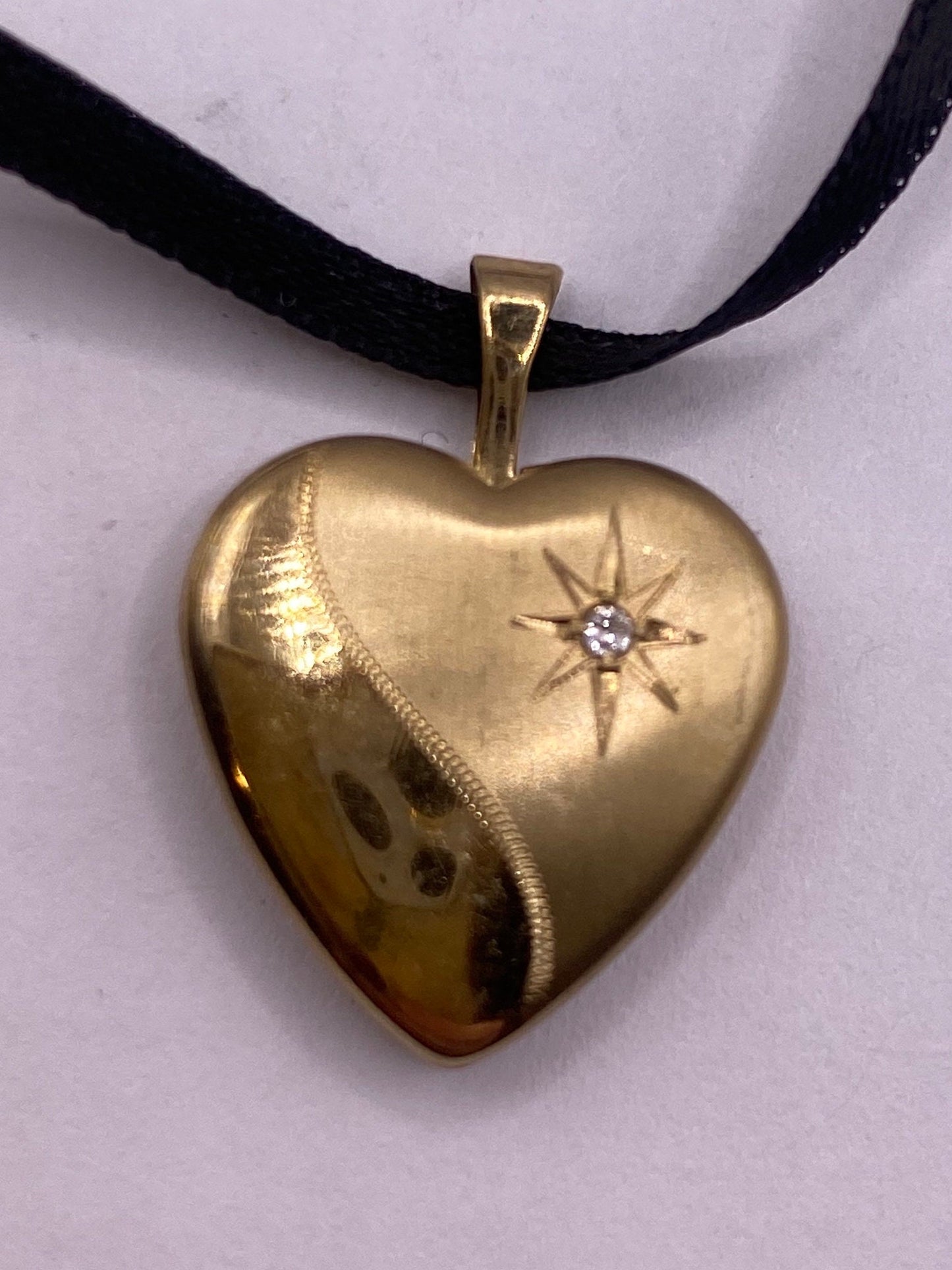 Vintage Heart Diamond Locket Choker Gold Filled Necklace