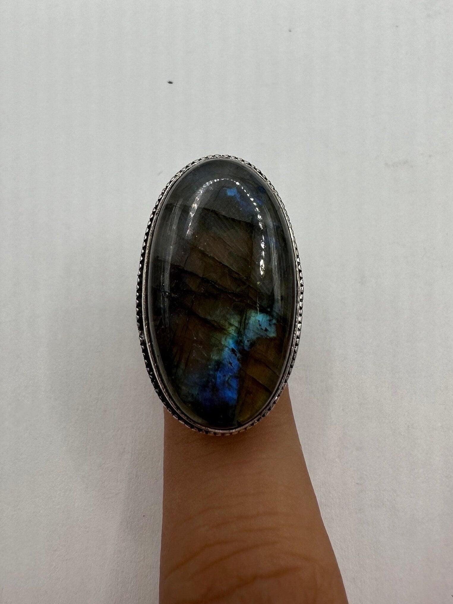 Vintage Labradorite Silver Boho Statement Ring