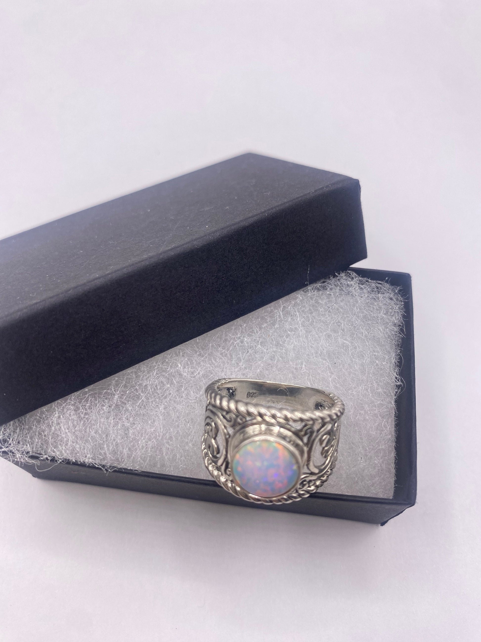 Vintage Fire Opal Ring 925 Sterling Silver Cocktail Band