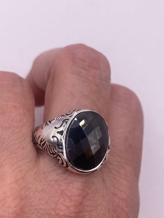 Vintage Hematite 925 Sterling Silver Men's Ring