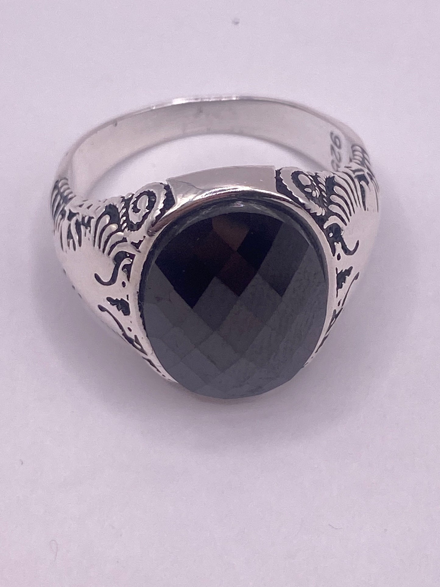 Vintage Hematite 925 Sterling Silver Men's Ring