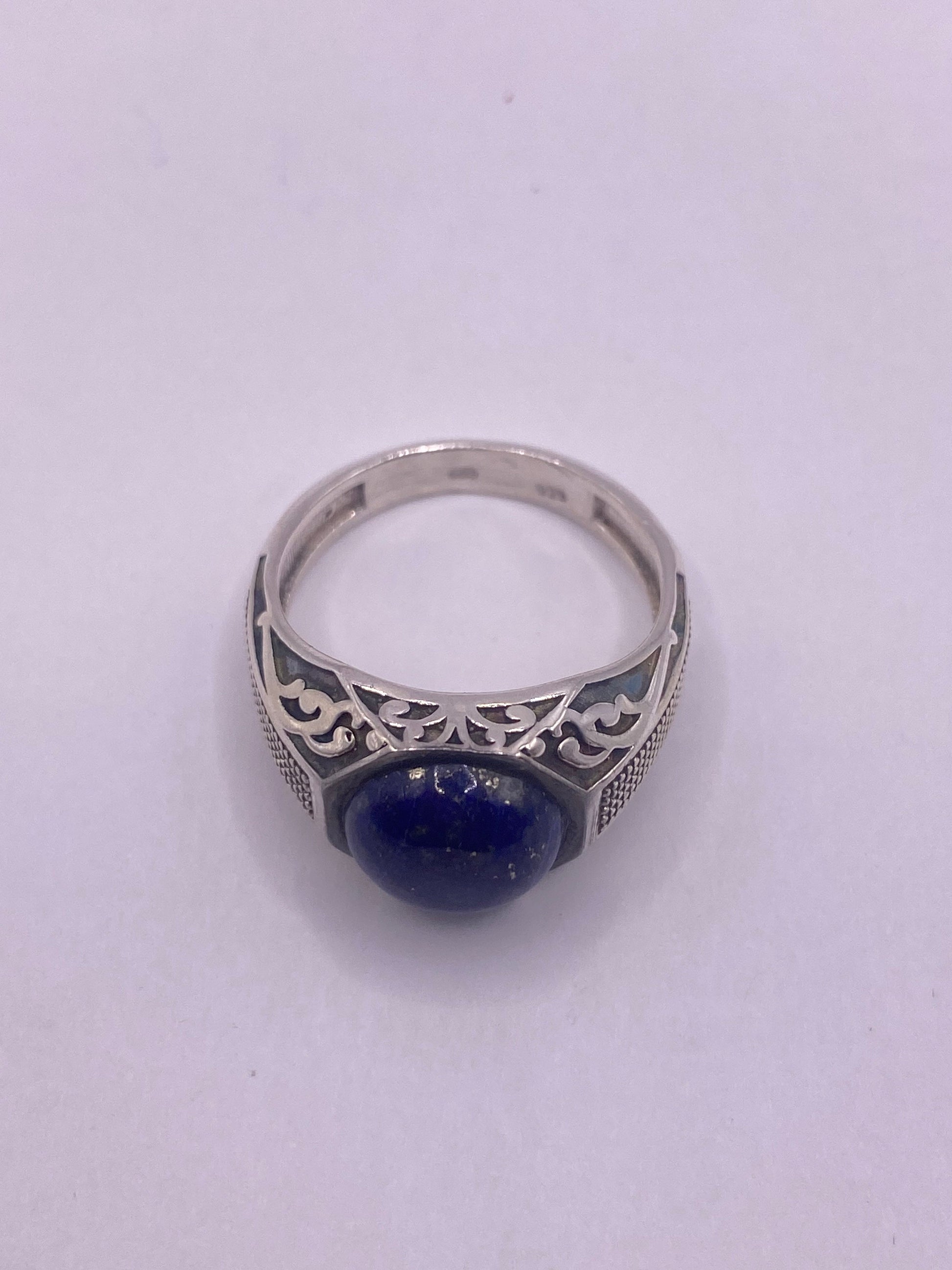 Vintage Blue Lapis Lazuli 925 Sterling Silver Men’s Ring
