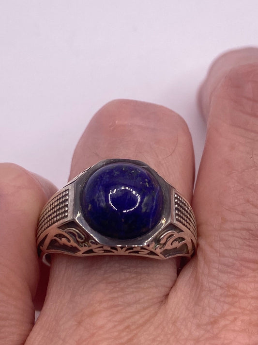 Vintage Blue Lapis Lazuli 925 Sterling Silver Men’s Ring