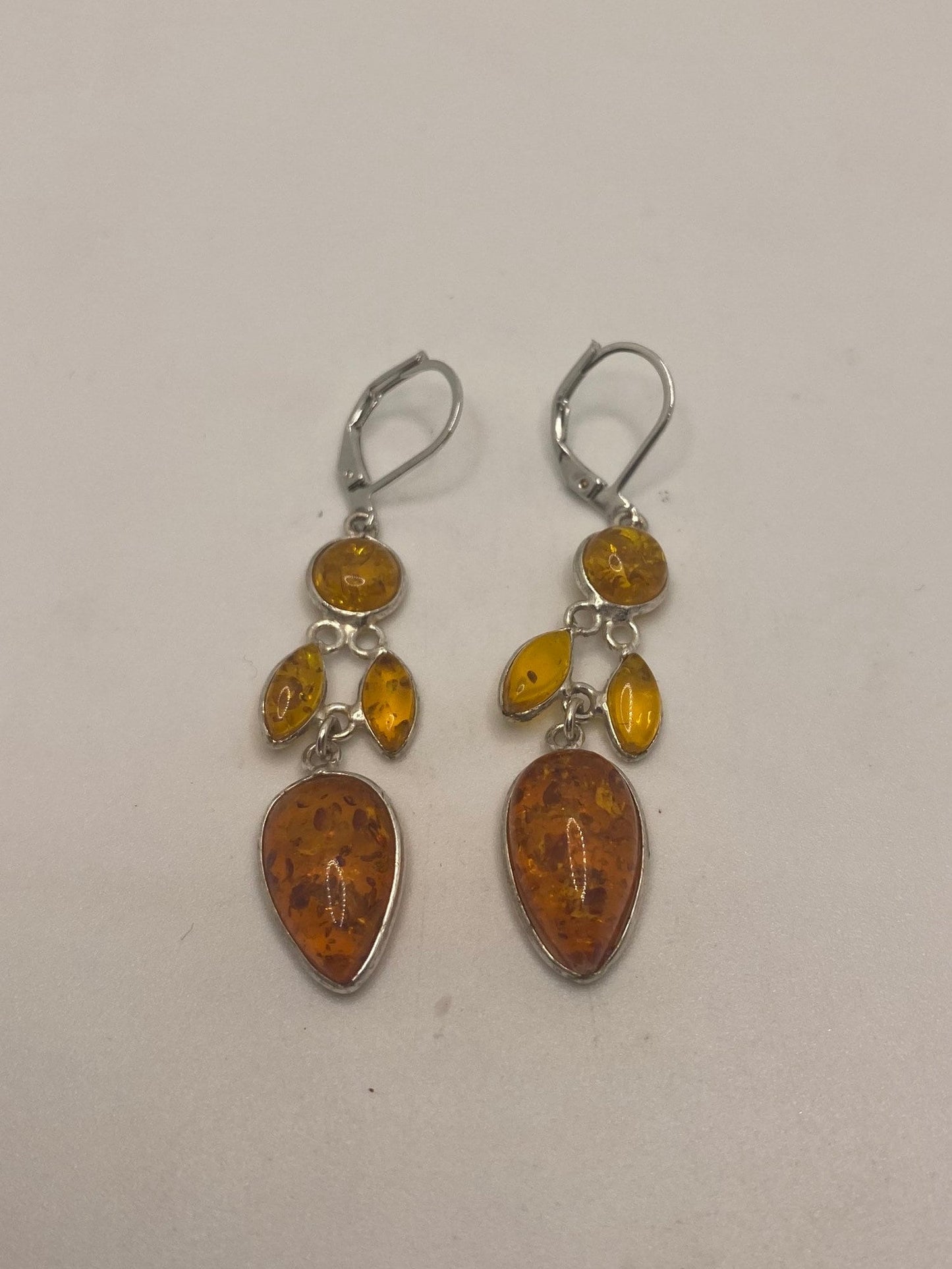 Vintage Handmade 925 Sterling Silver Baltic Yellow Gemstone Earrings