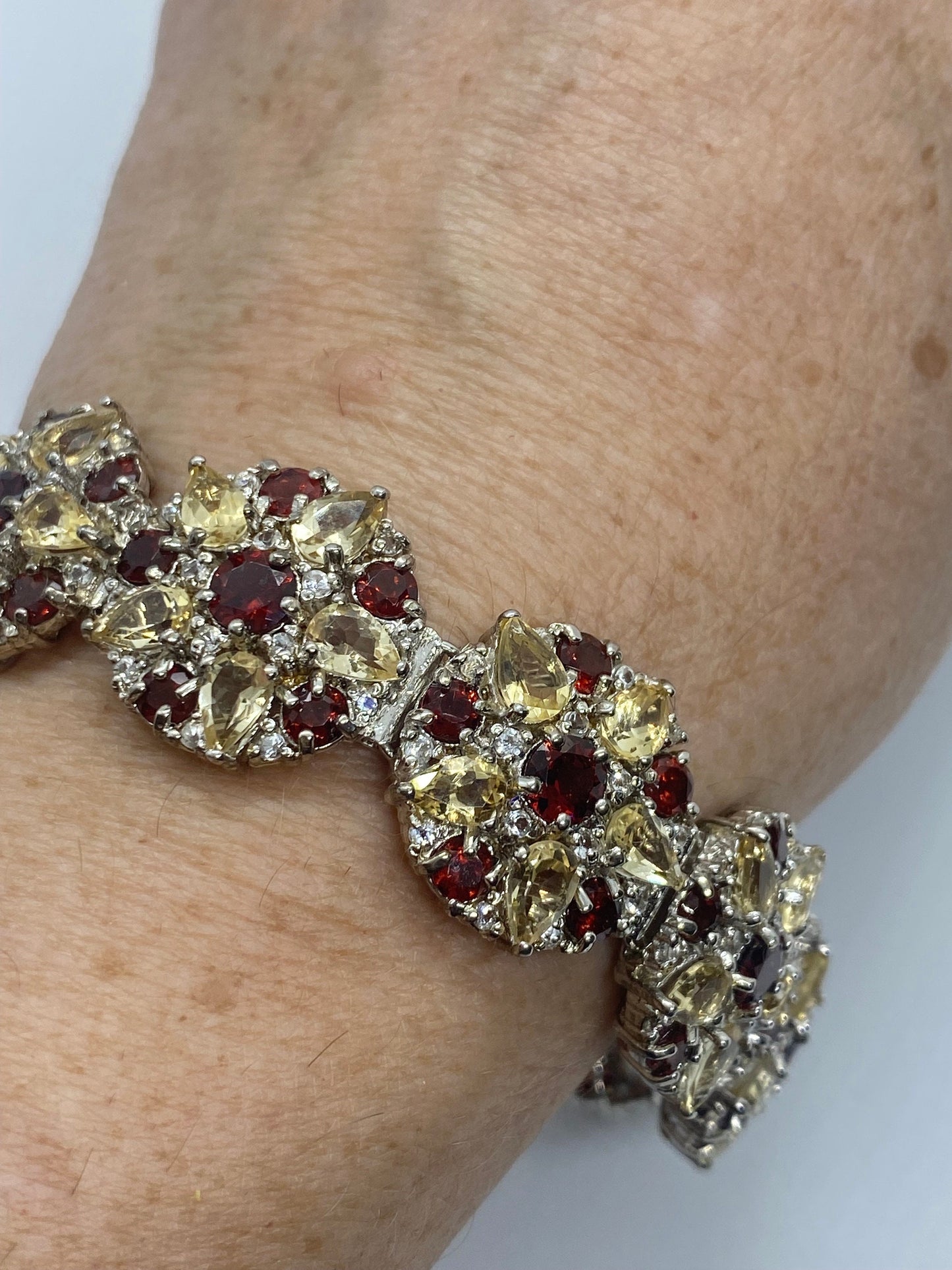 Vintage Garnet Citrine Bracelet in 925 Sterling Silver