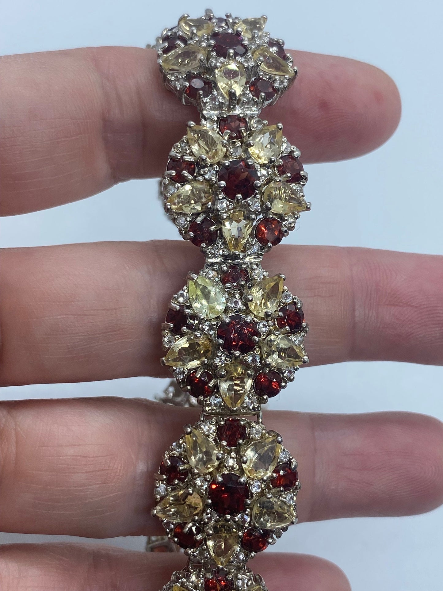 Vintage Garnet Citrine Bracelet in 925 Sterling Silver