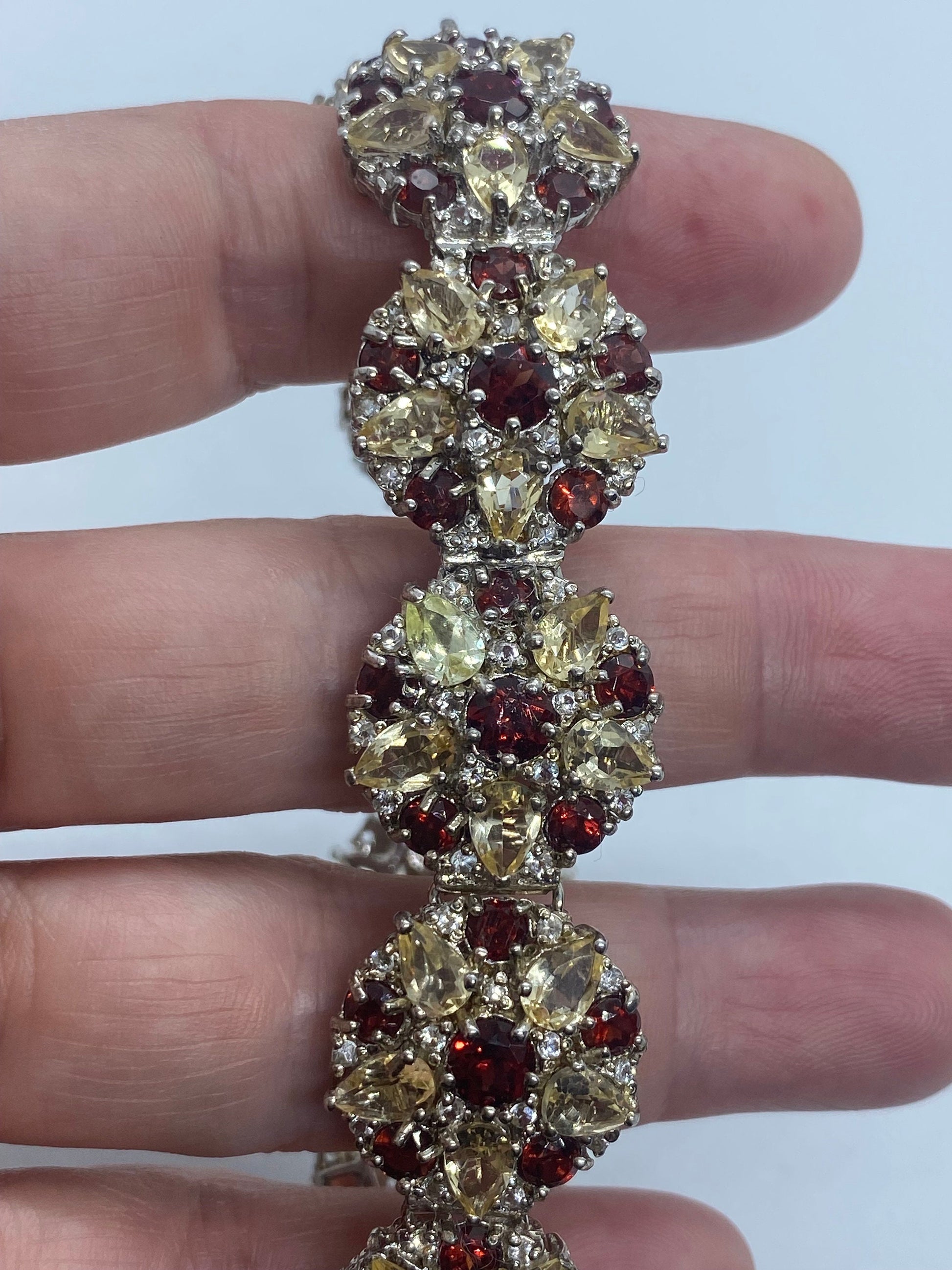 Vintage Garnet Citrine Bracelet in 925 Sterling Silver