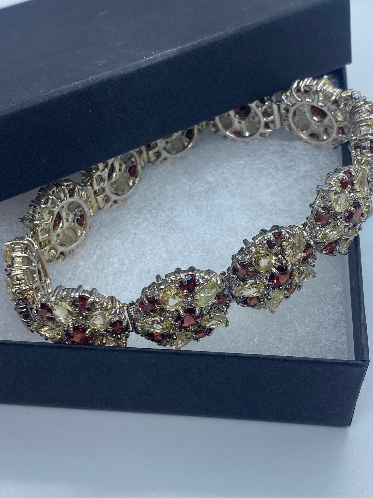 Vintage Garnet Citrine Bracelet in 925 Sterling Silver