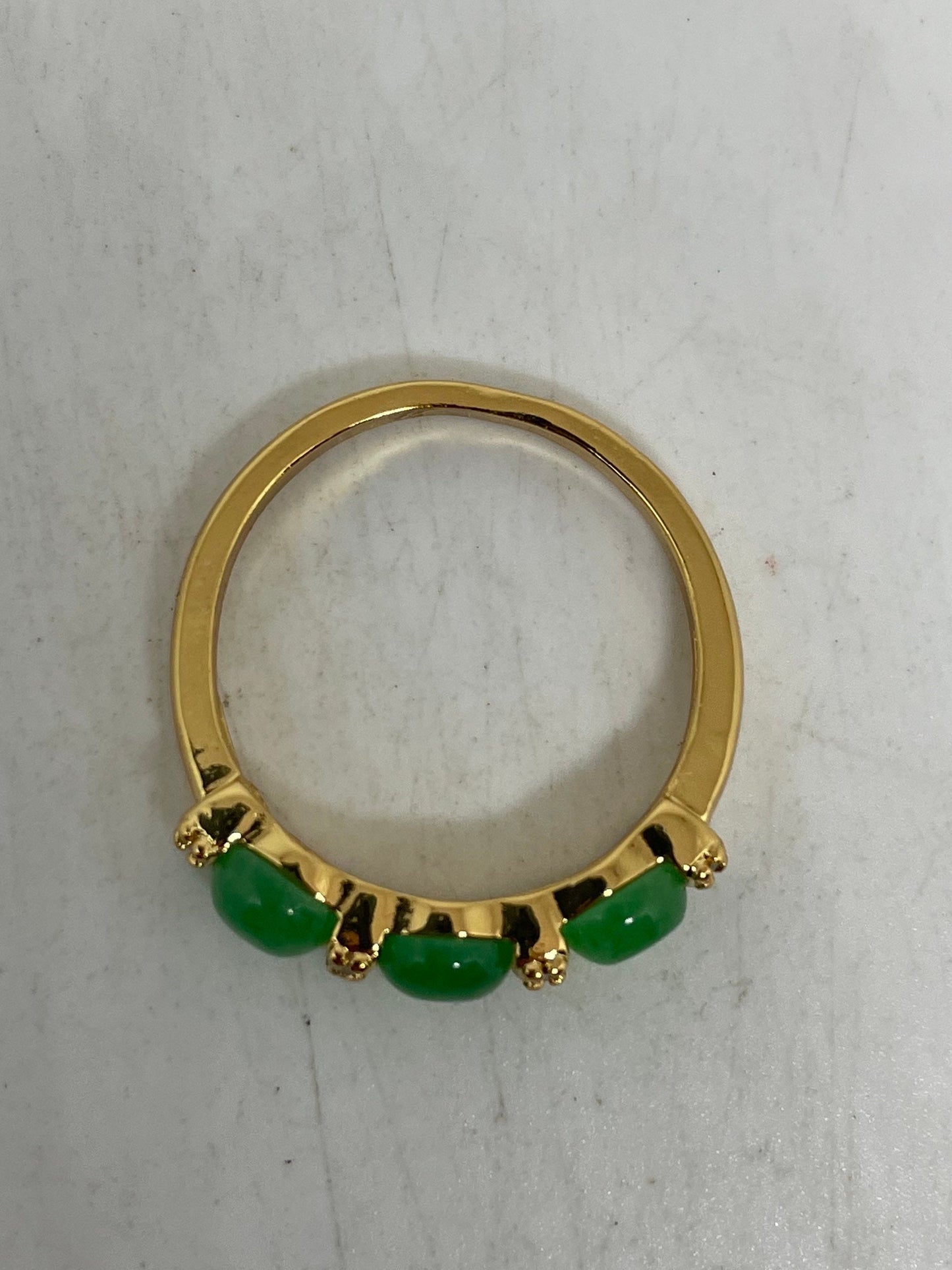 Vintage Lucky Green Nephrite Jade Golden Ring