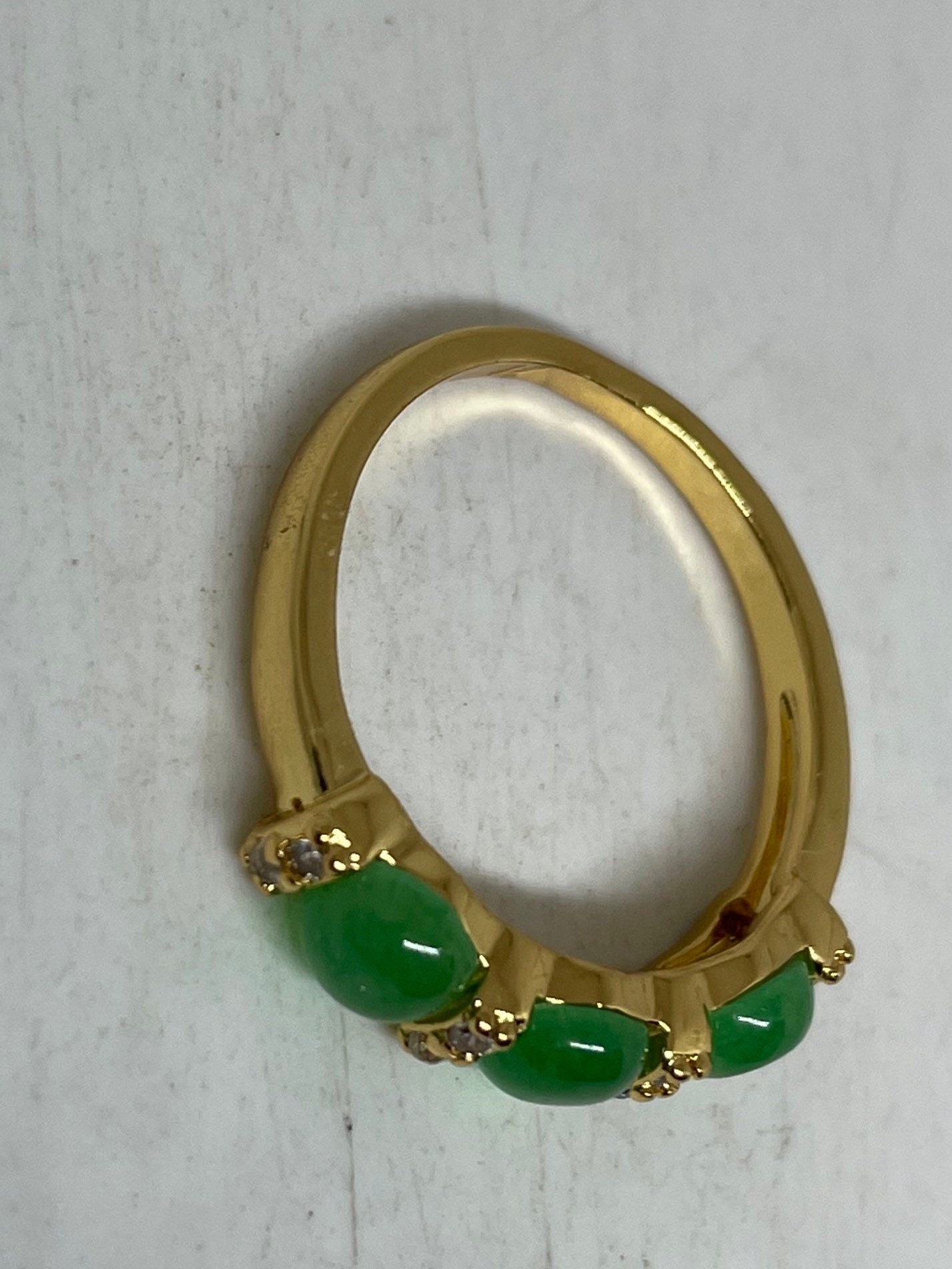 Vintage Lucky Green Nephrite Jade Golden Ring