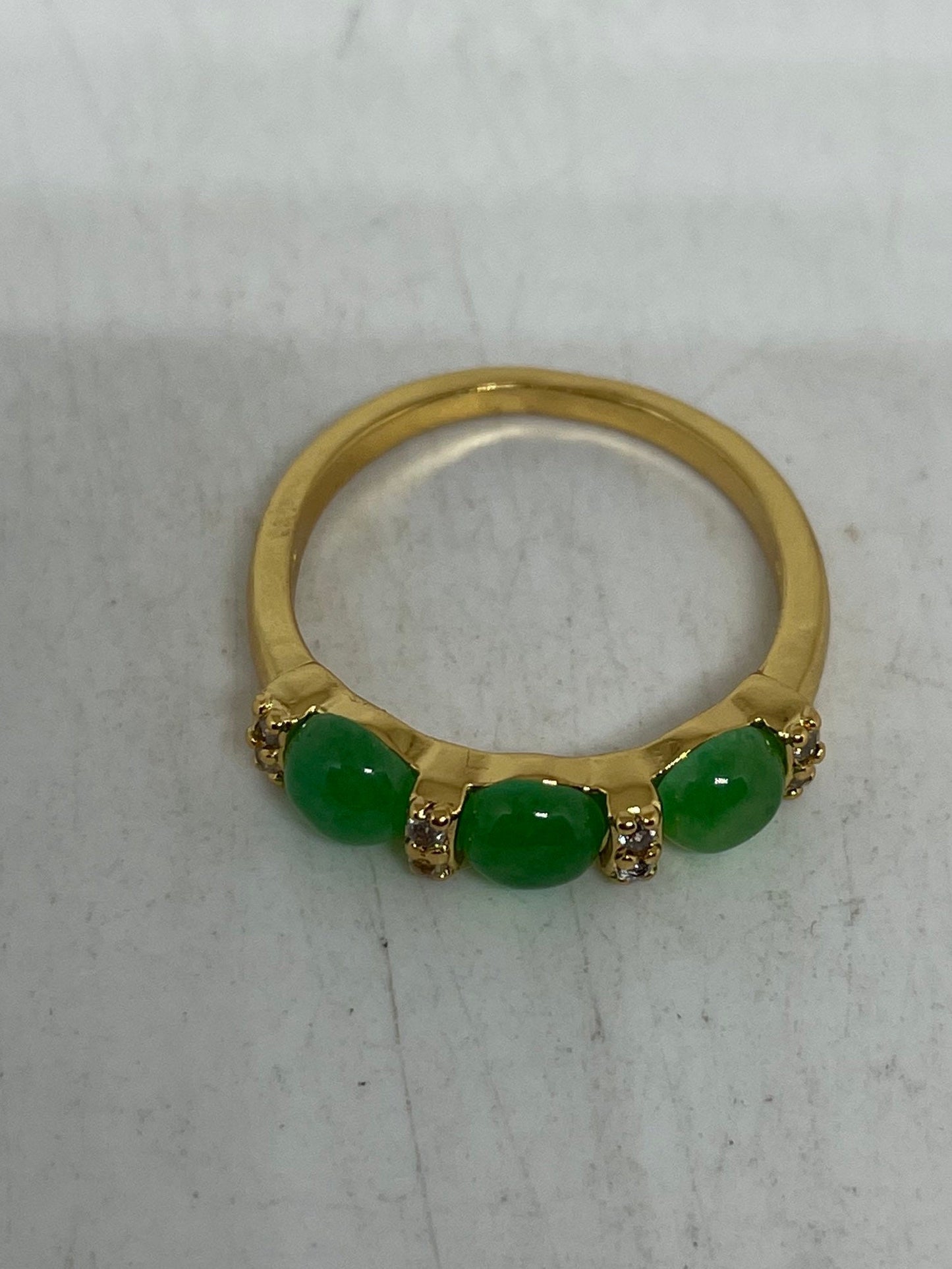 Vintage Lucky Green Nephrite Jade Golden Ring