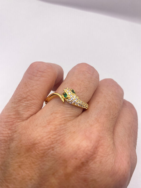 Vintage Snake Ring Gold Filled Crystal Cocktail Ring