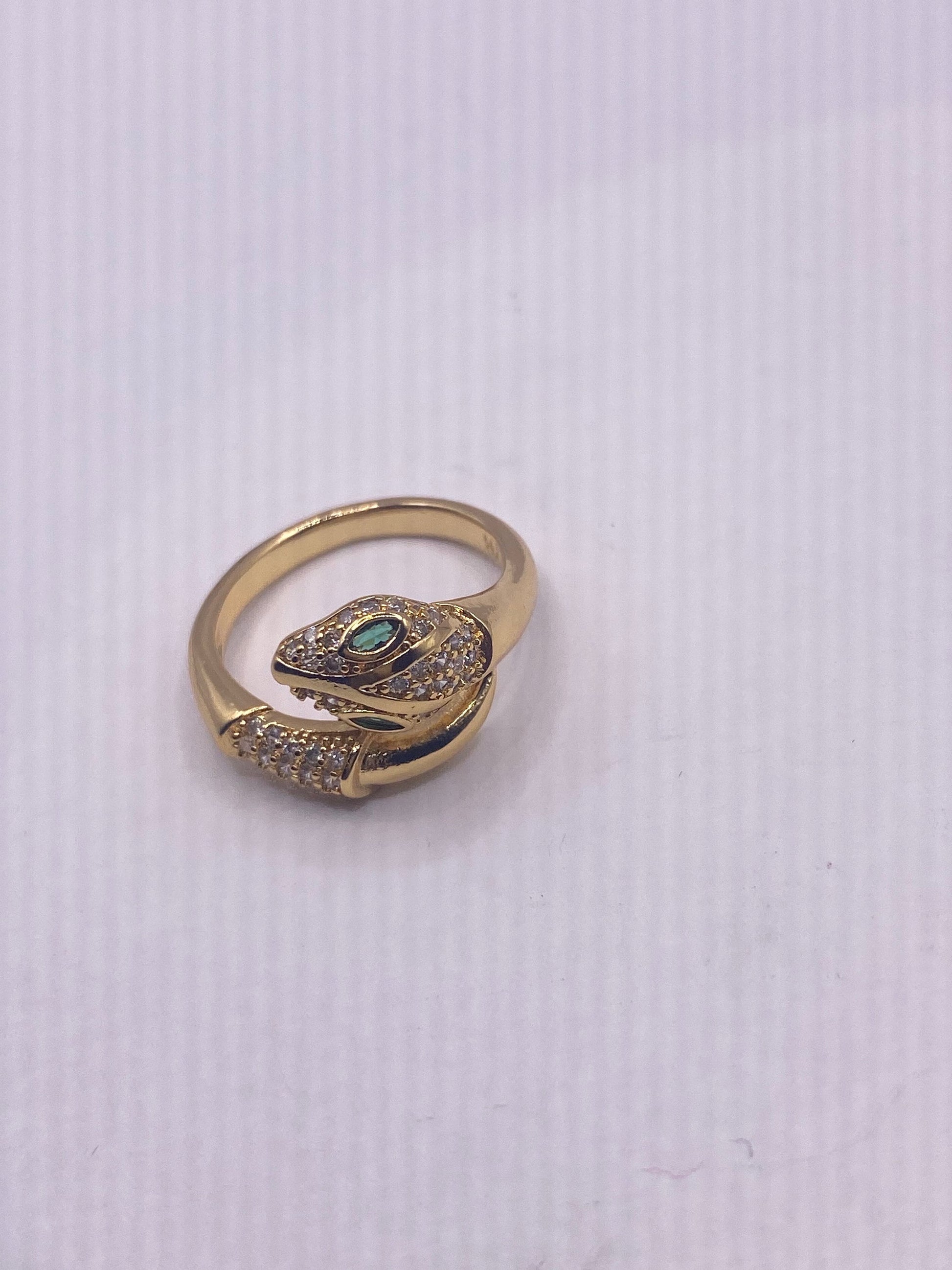 Vintage Snake Ring Gold Filled Crystal Cocktail Ring