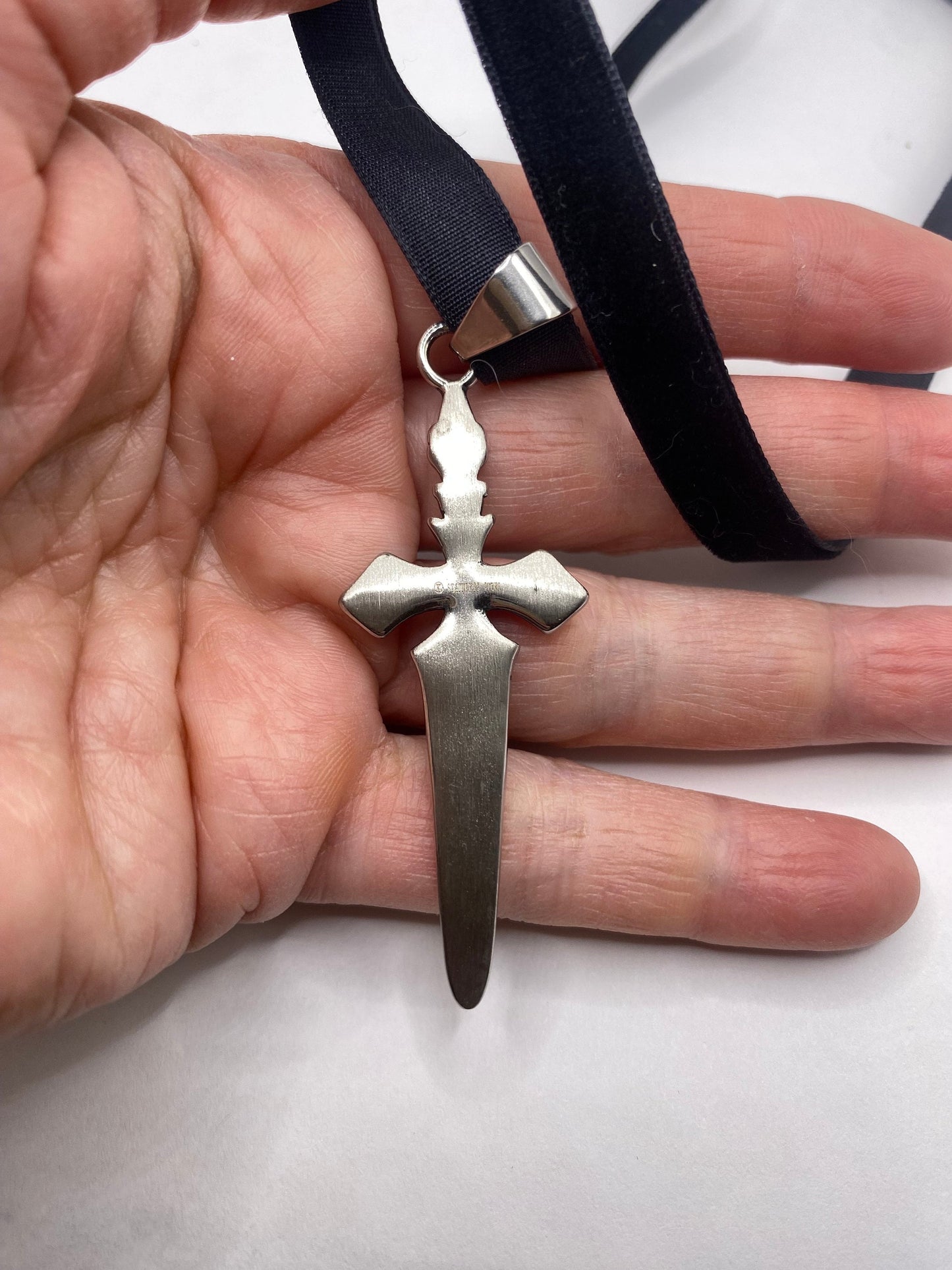 vintage Celtic Silver Stainless Steel Cross Dagger pendant necklace