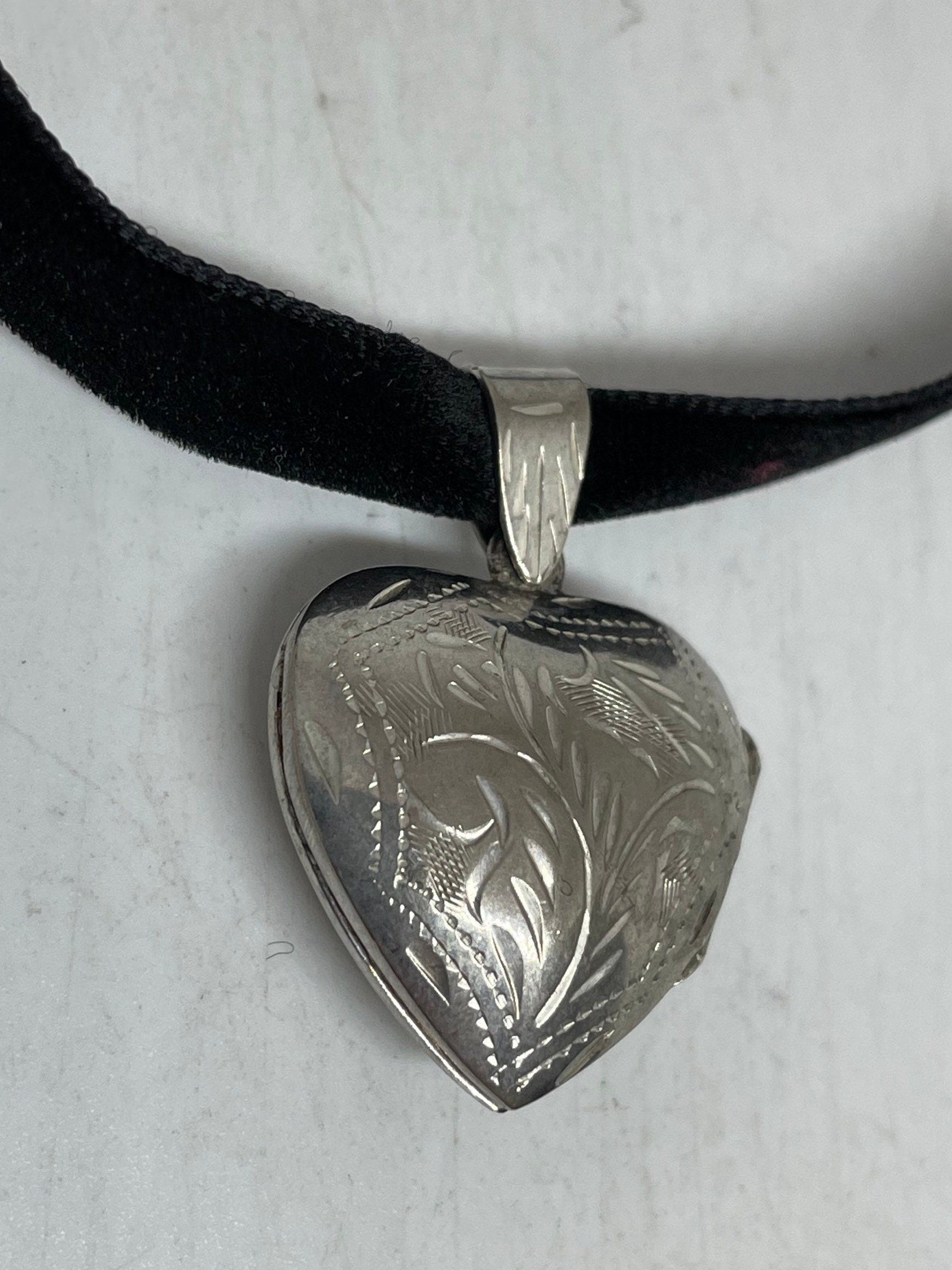 Vintage Deco Locket Choker 925 Sterling Silver Necklace