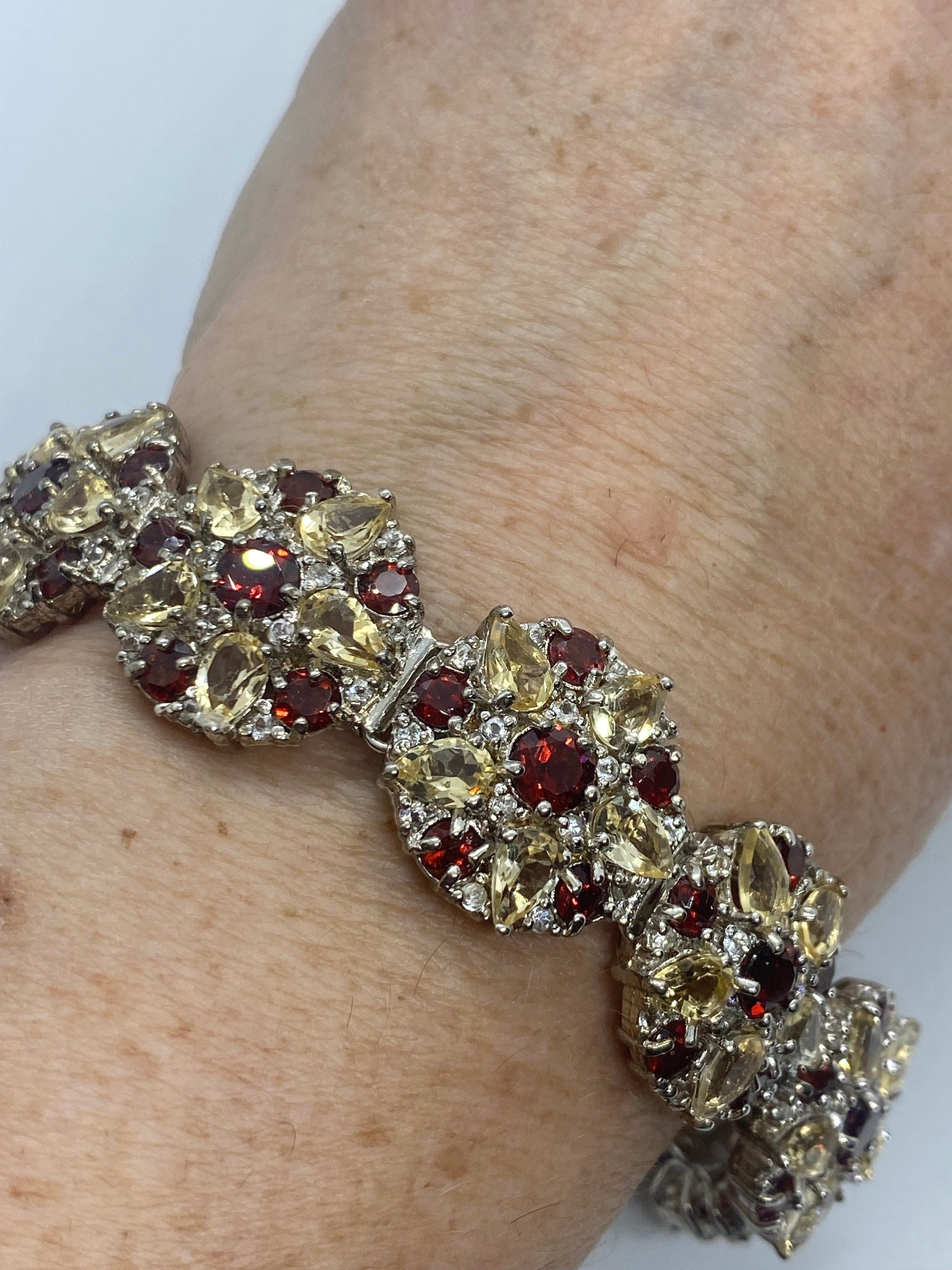 Vintage Garnet Citrine Bracelet in 925 Sterling Silver