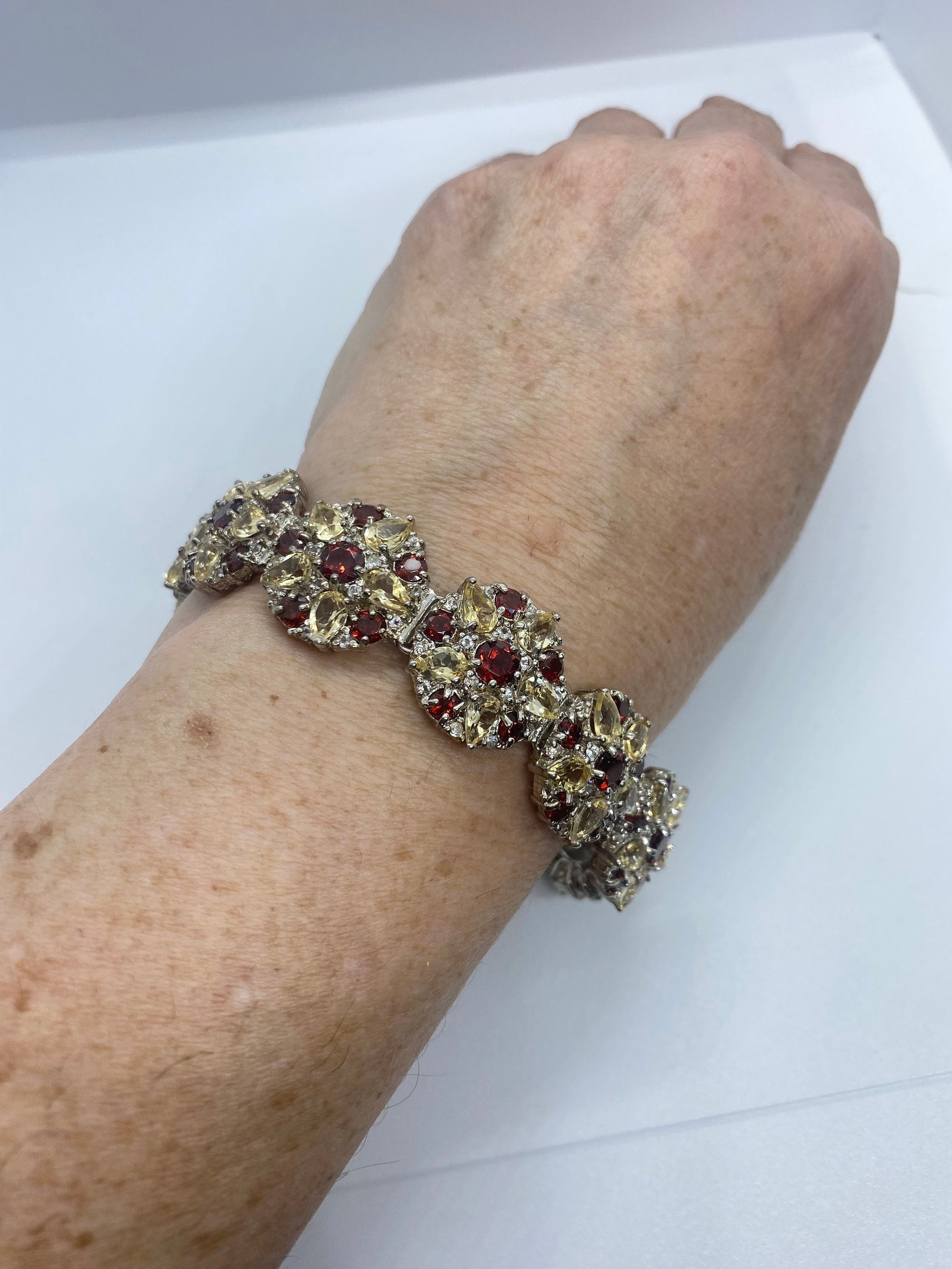 Vintage Garnet Citrine Bracelet in 925 Sterling Silver