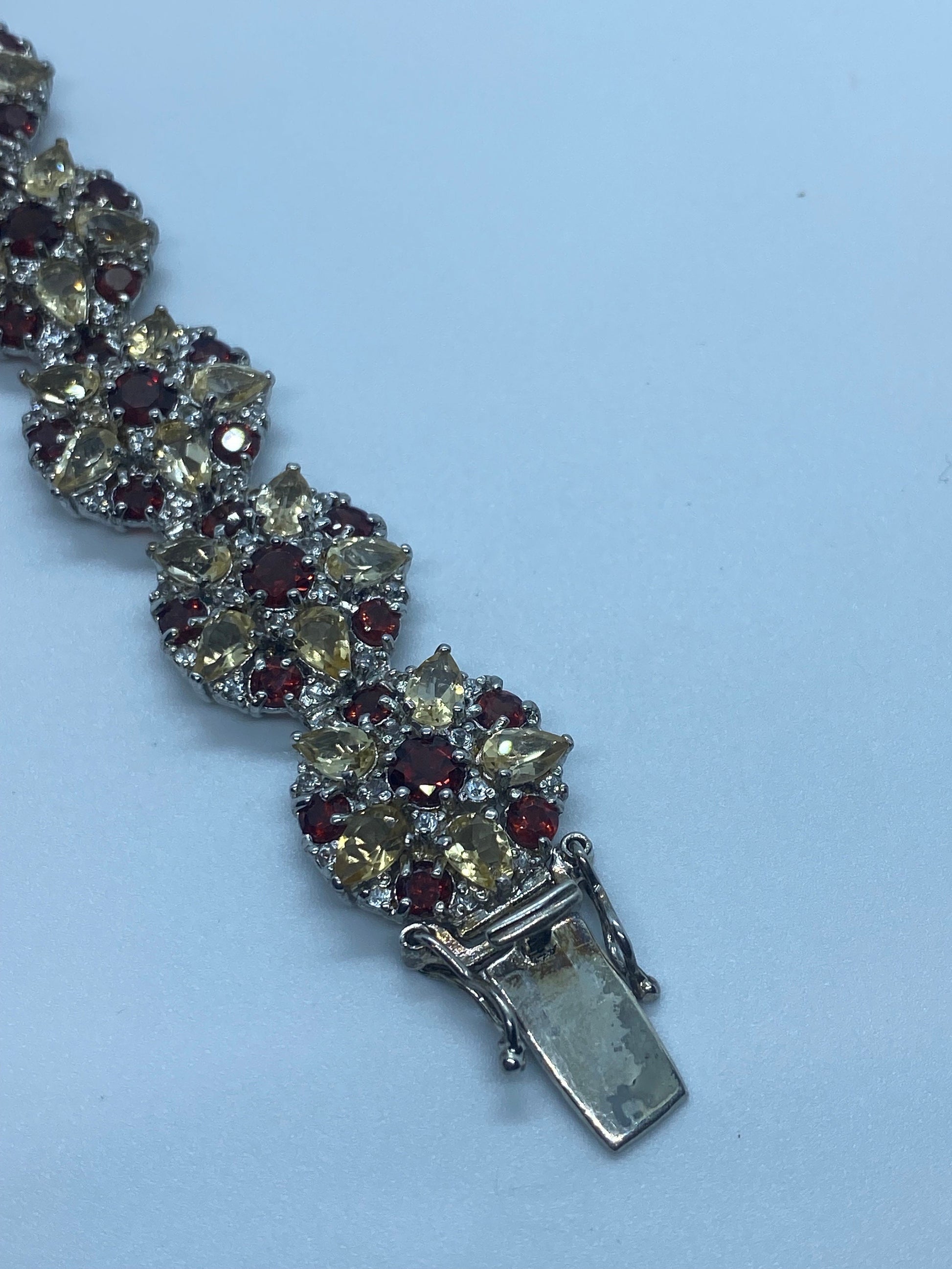 Vintage Garnet Citrine Bracelet in 925 Sterling Silver