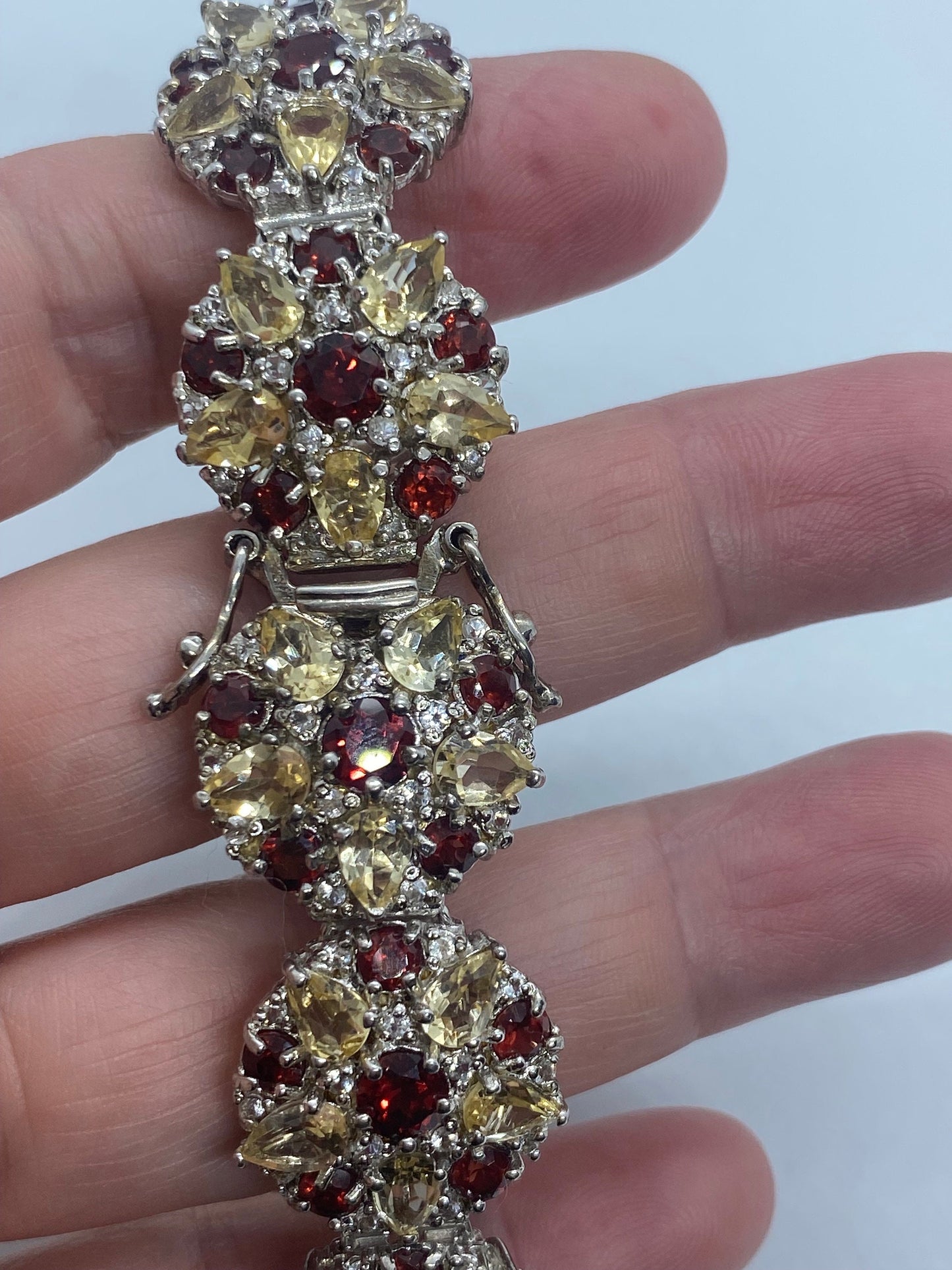 Vintage Garnet Citrine Bracelet in 925 Sterling Silver