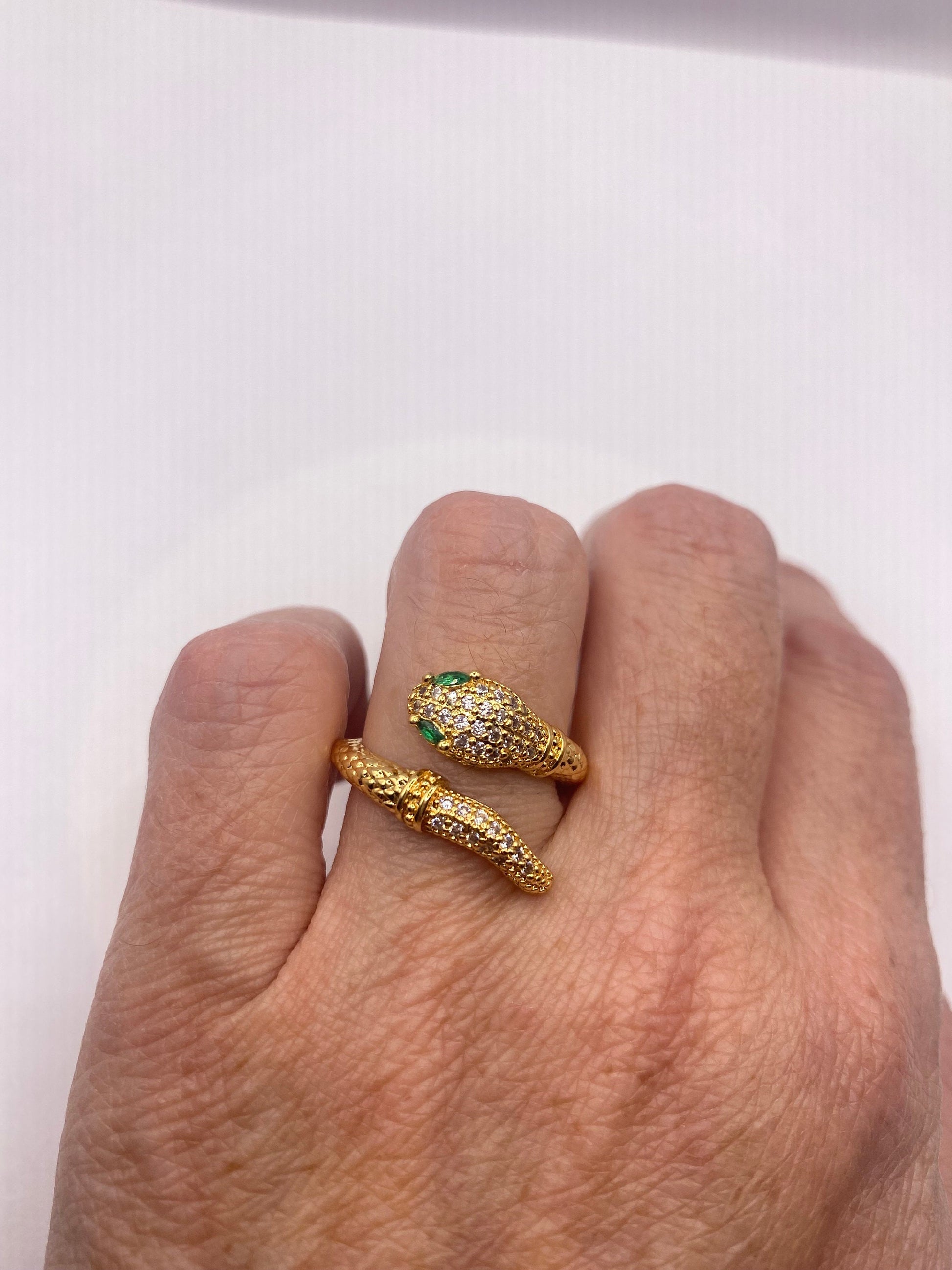 Vintage Snake Ring Gold Filled Crystal Cocktail Ring