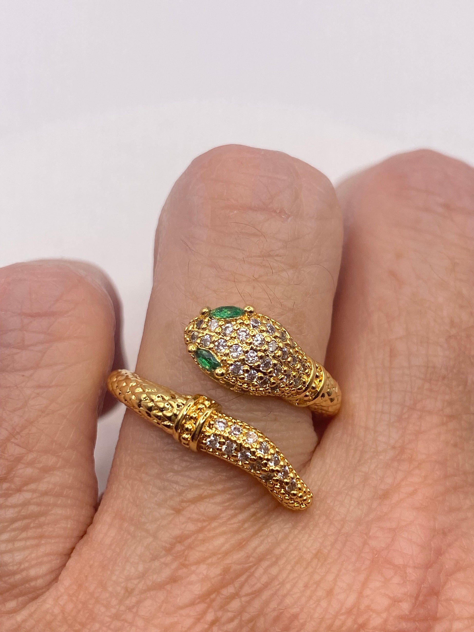 Vintage Snake Ring Gold Filled Crystal Cocktail Ring