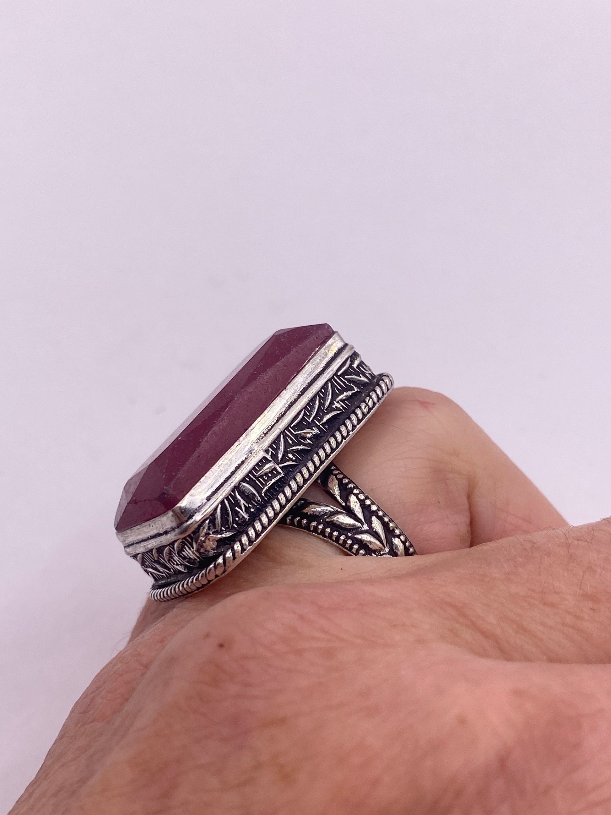 Vintage Raw Pink Ruby Deco Silver Cocktail Ring