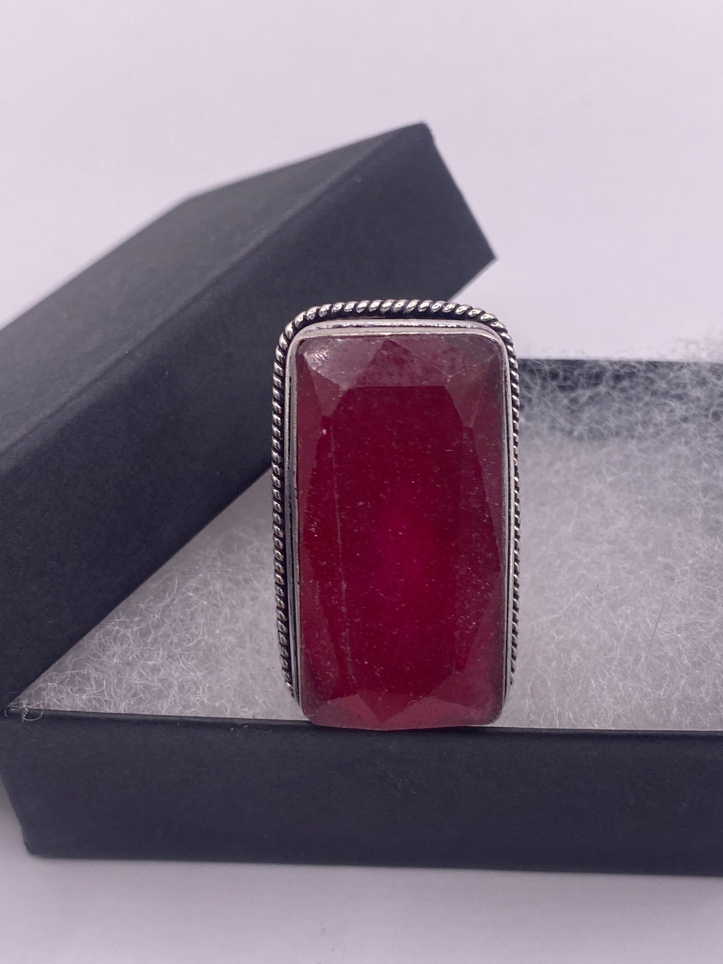 Vintage Raw Pink Ruby Deco Silver Cocktail Ring