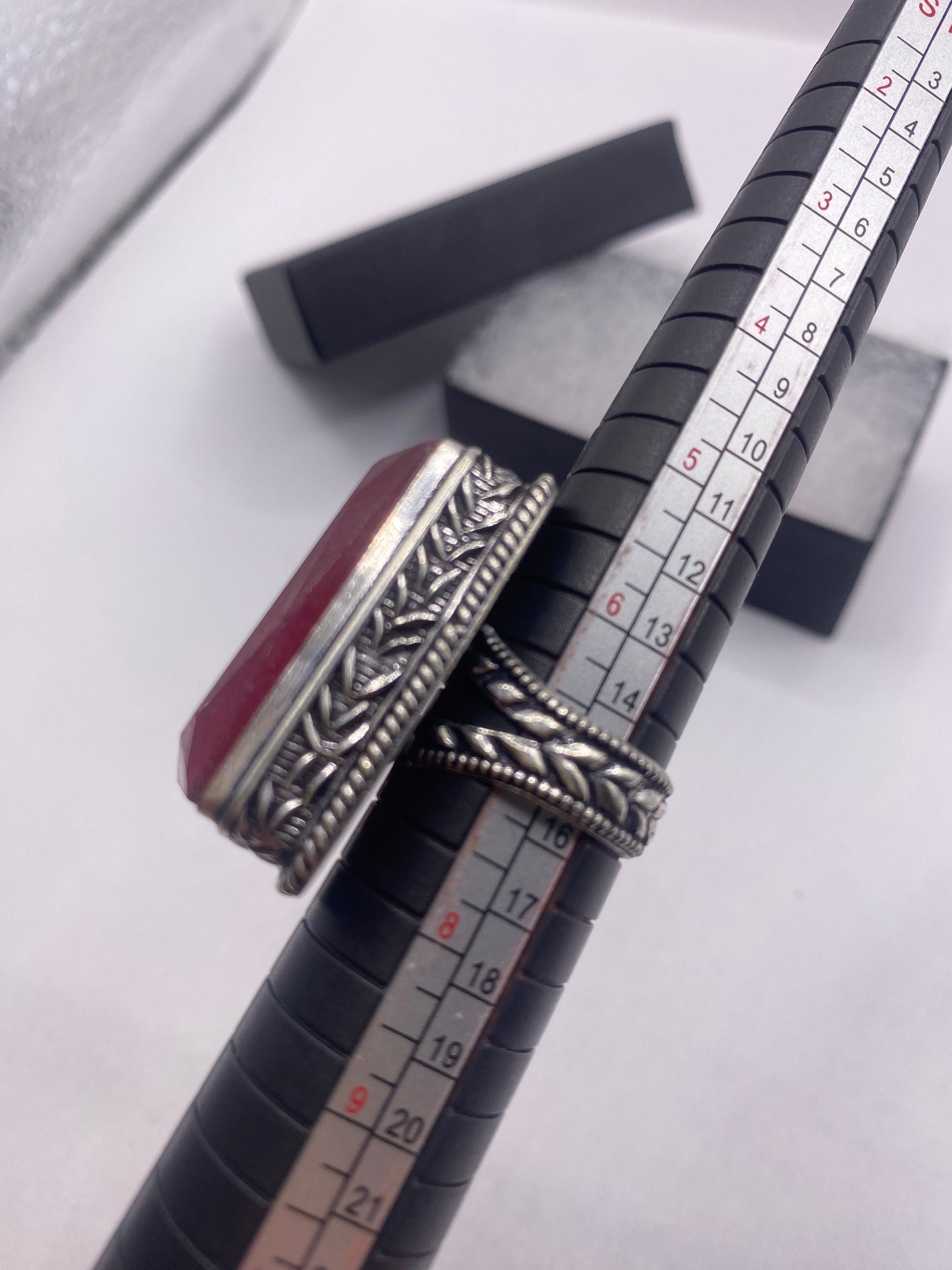 Vintage Raw Pink Ruby Deco Silver Cocktail Ring