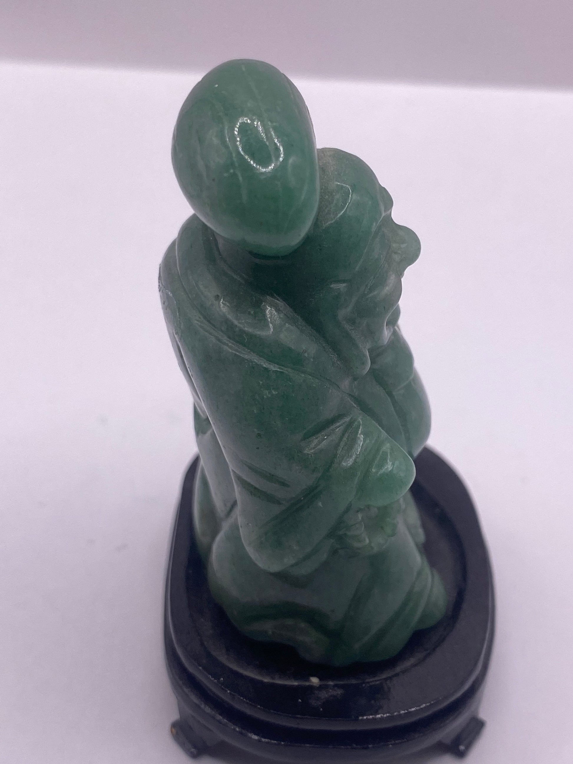 Vintage Green Jade Fortune Buddha Figurine Statue