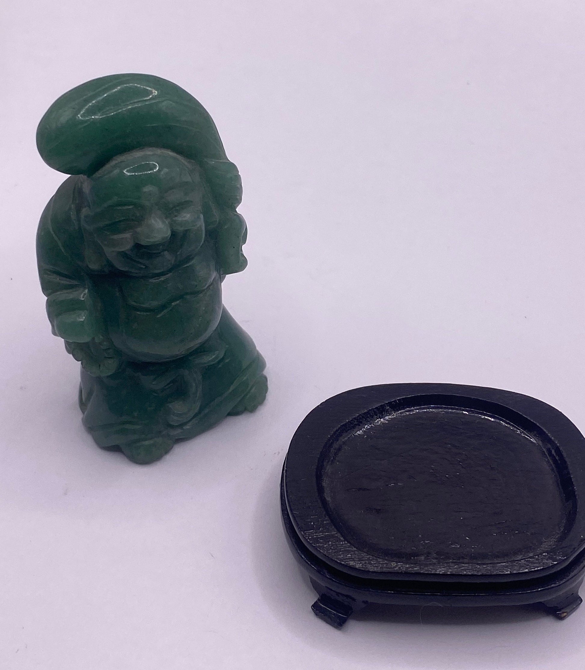 Vintage Green Jade Fortune Buddha Figurine Statue