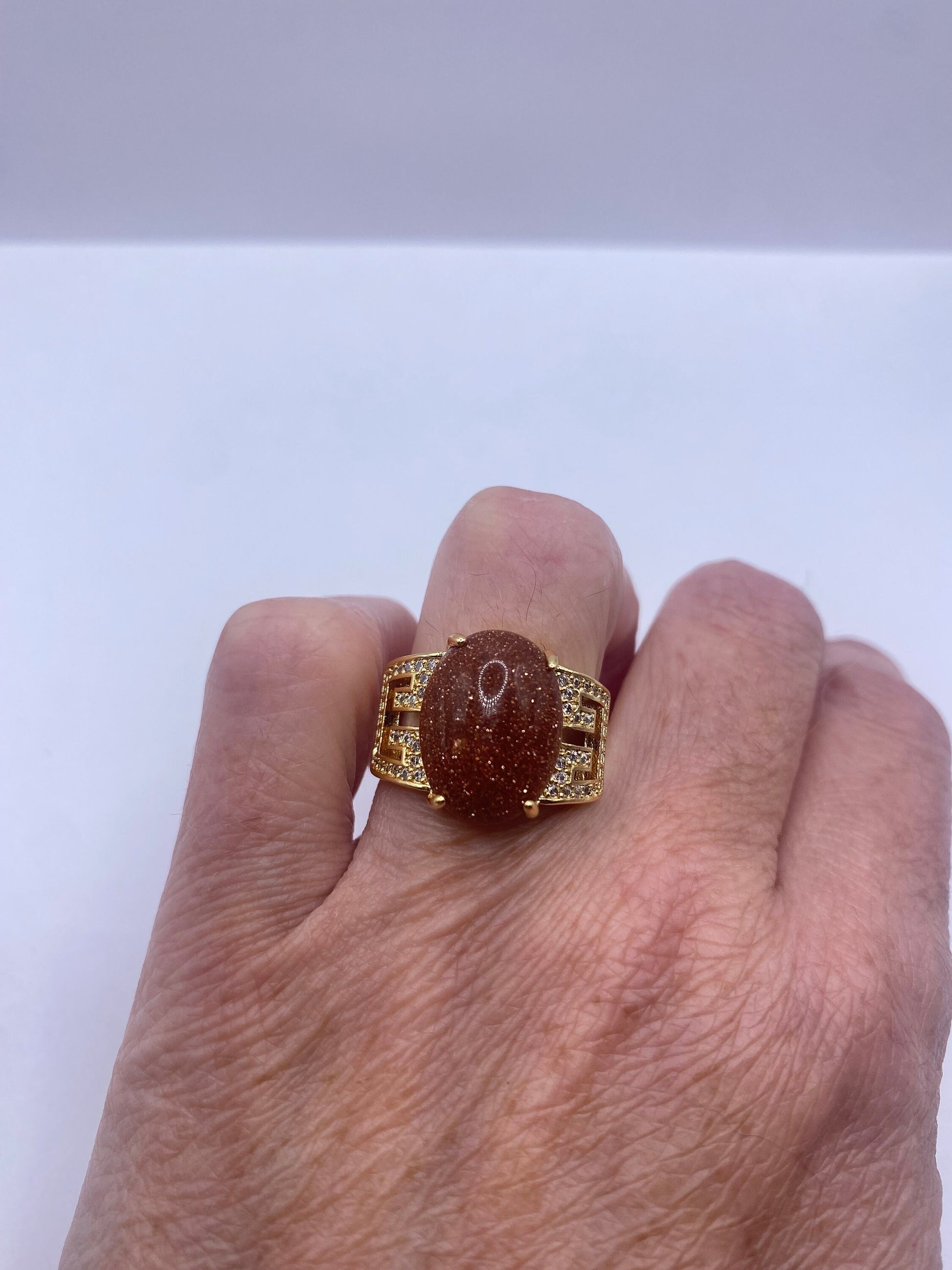 Vintage Goldstone Gold Sandstone Cocktail Ring