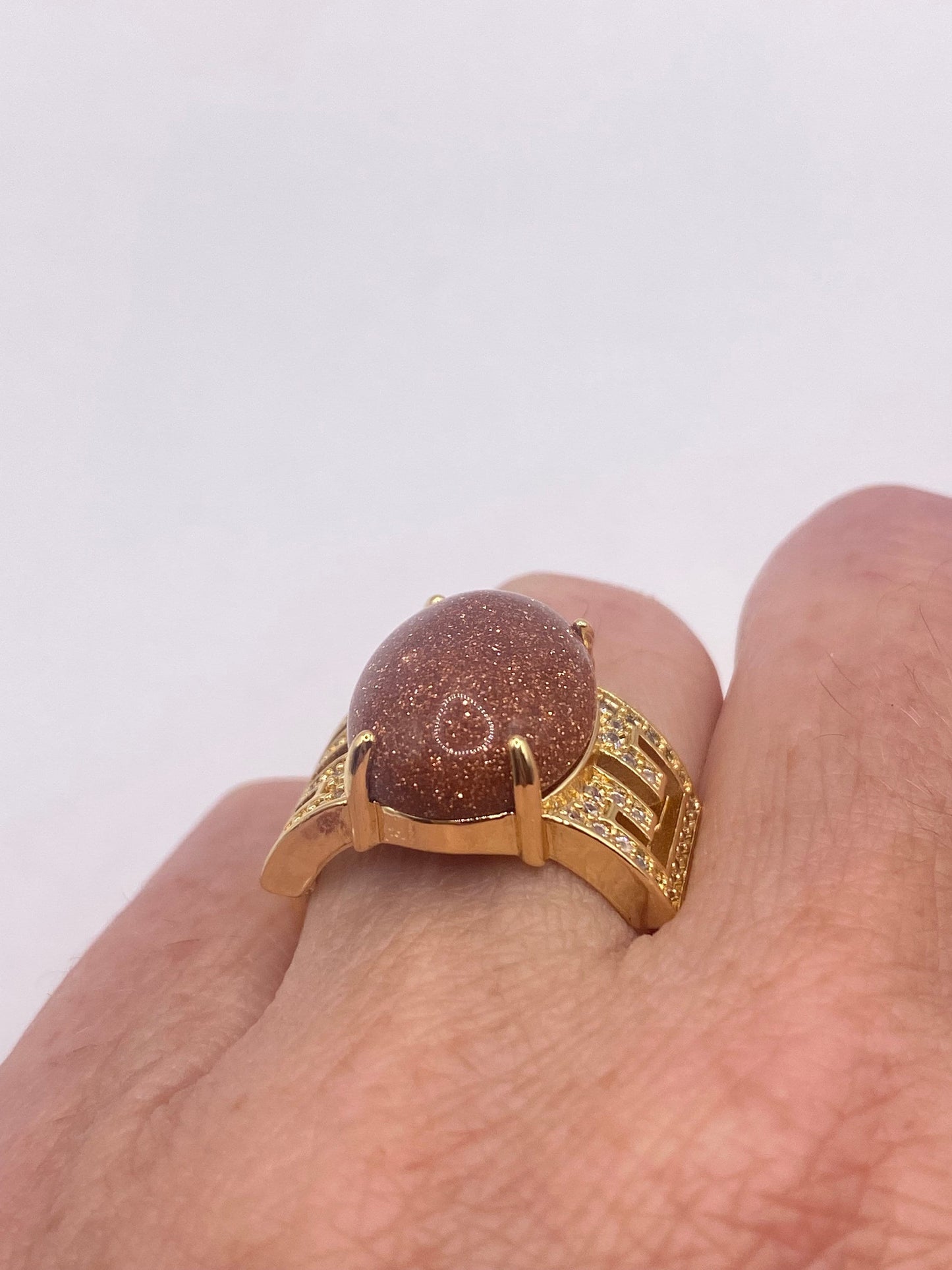 Vintage Goldstone Gold Sandstone Cocktail Ring