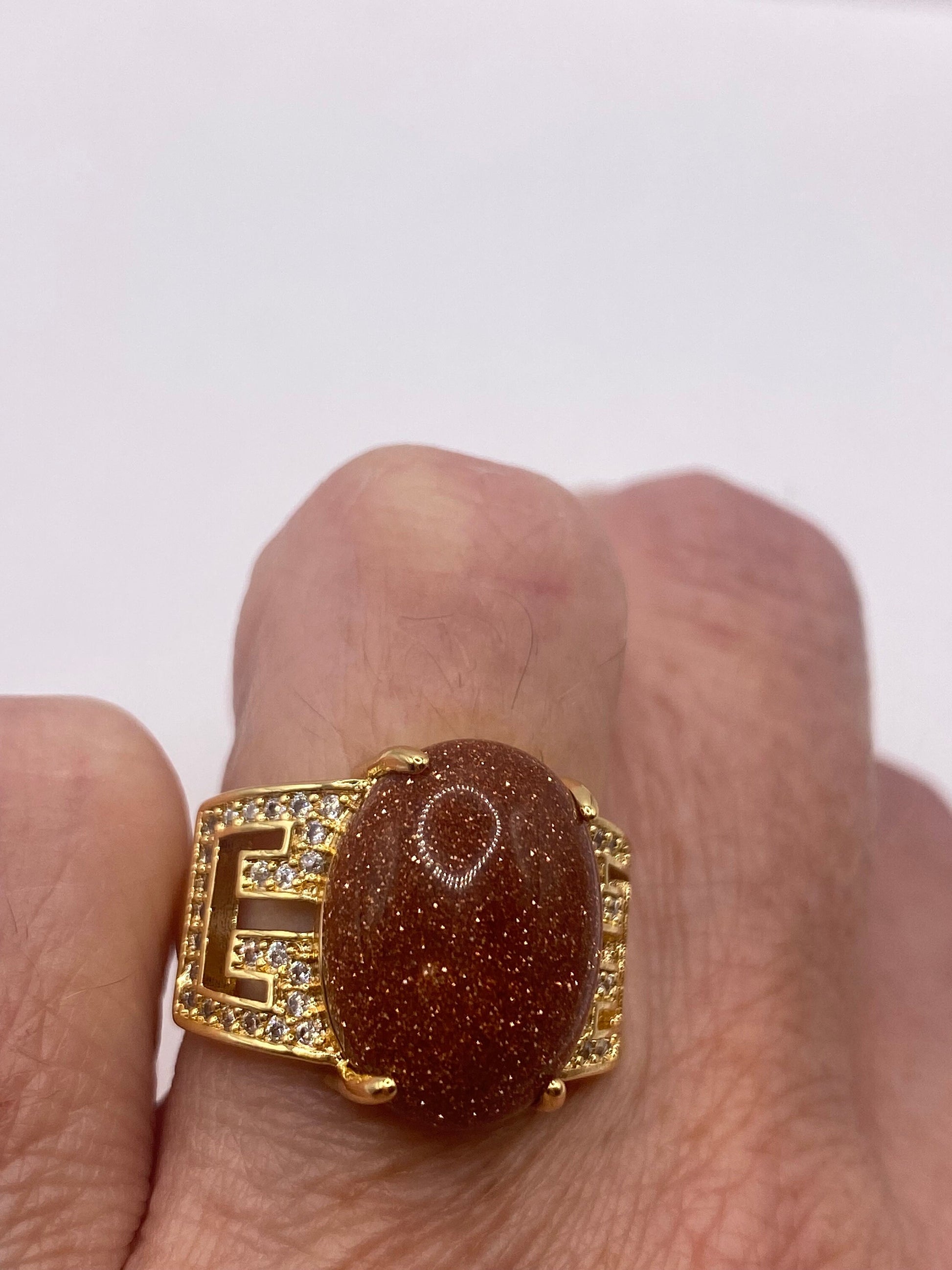 Vintage Goldstone Gold Sandstone Cocktail Ring