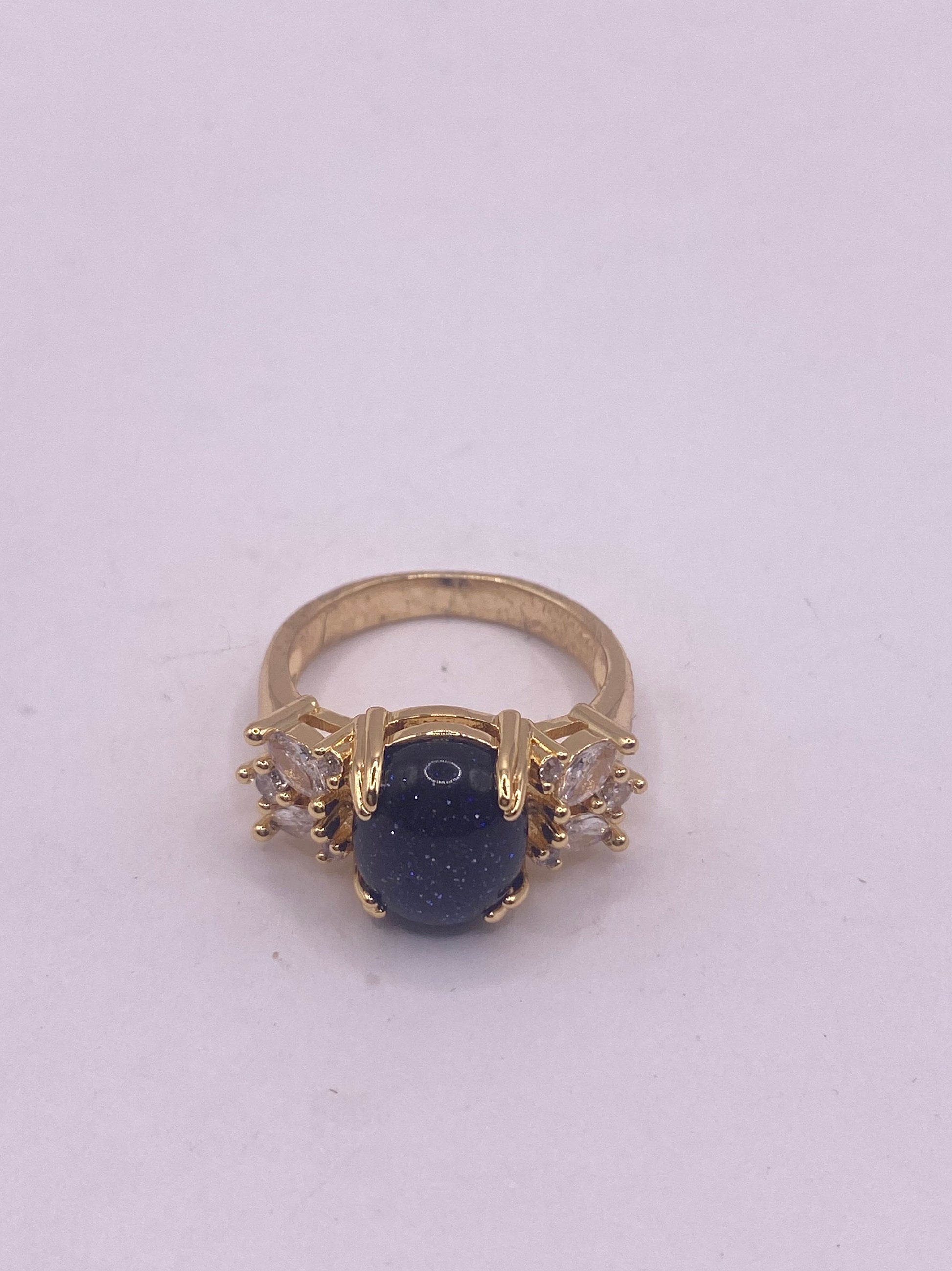 Vintage Black Goldstone Gold Sandstone Cocktail Ring